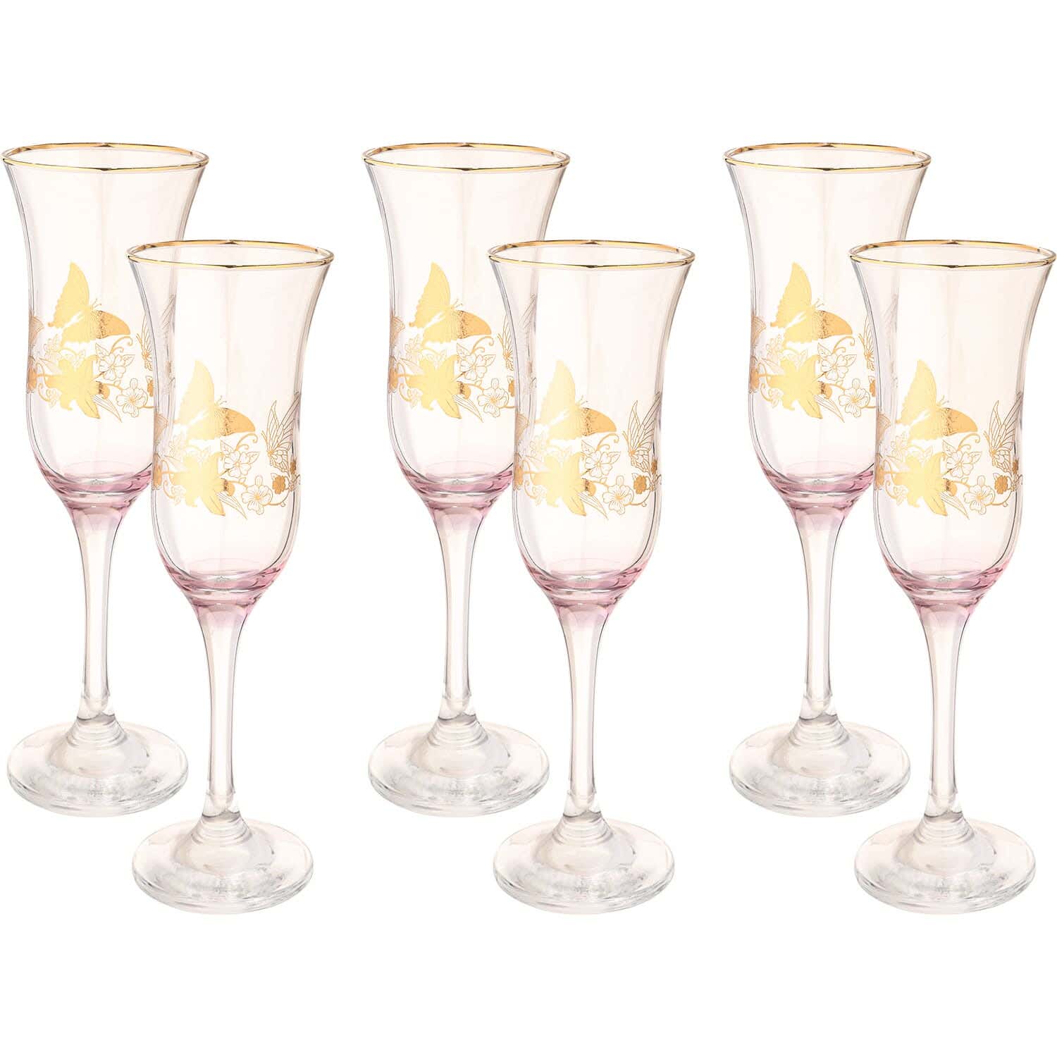 Bohemia Glasses Set, 6 Pieces - Clear Gold
