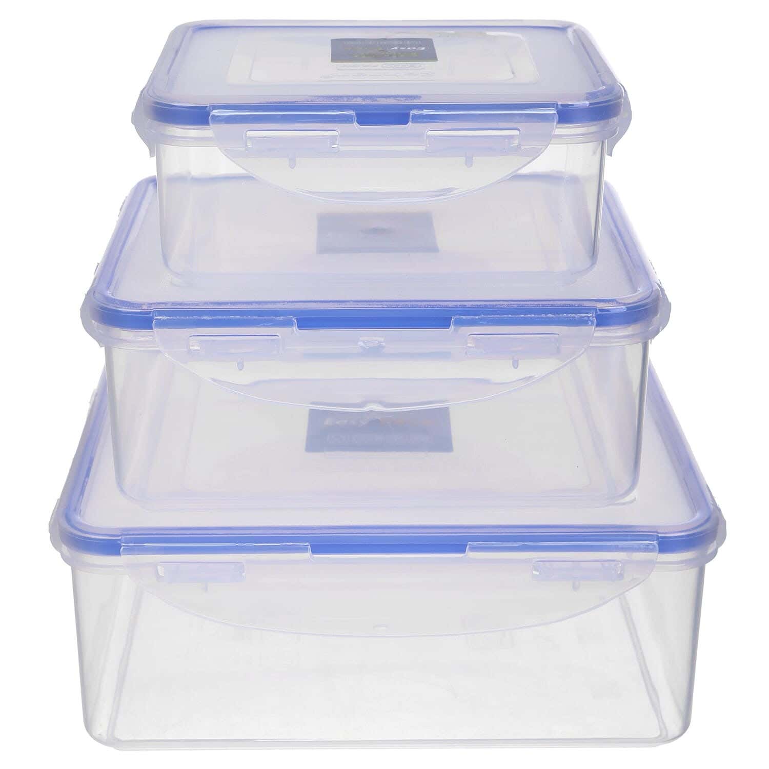 Zahran Square Plastic Food Keeper Set, 3 Pieces - Blue