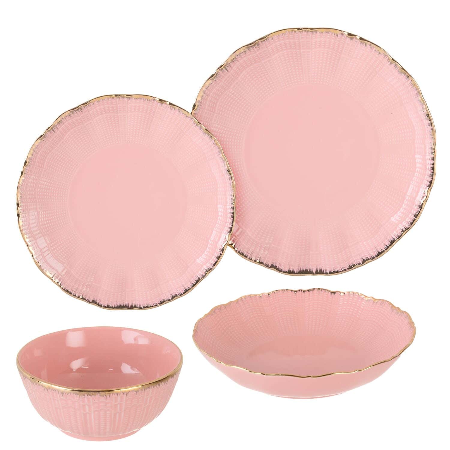 Lotus Dream Porcelain Dinner Set, 24 pieces - Fuchsia Gold