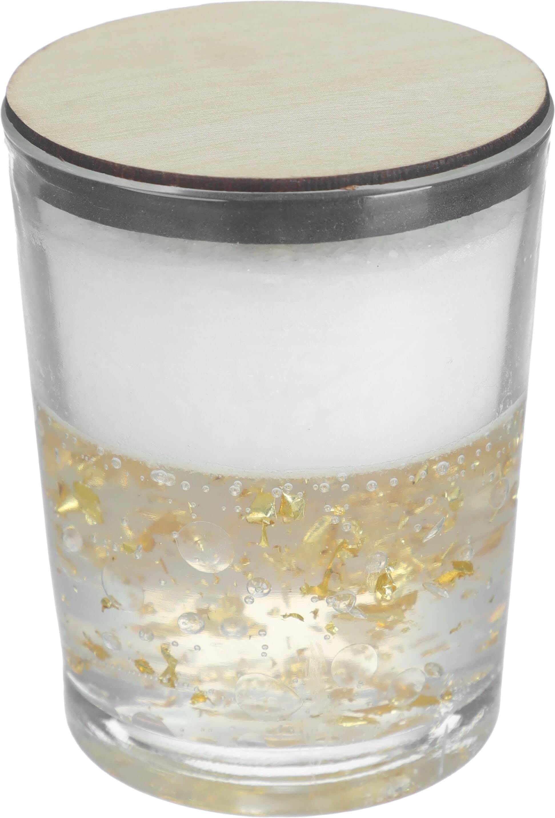Aromatic candle, Glass Jar with Wood Lid, 8 cm - White Beige