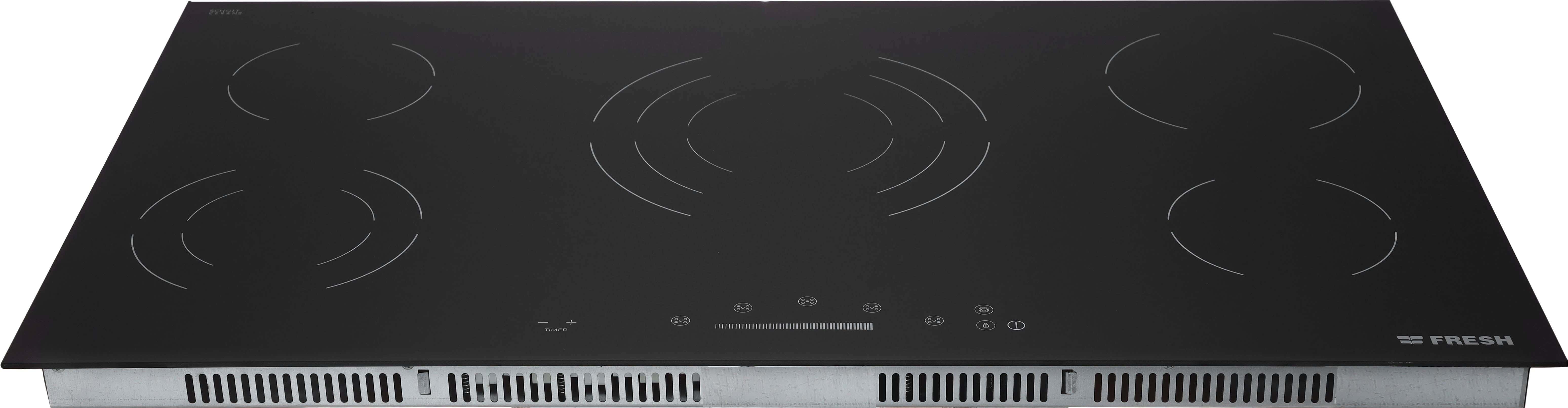 Fresh Built-in Electric Hob, 90cm, 5 Burners, Ceramic Glass Touch, 9863 - Black