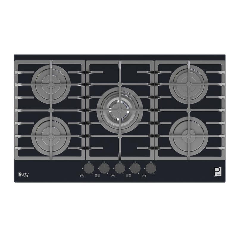 Purity HPT906G Built-in Gas Hob, 86×51×5 cm, 5 Burners - Black Silver