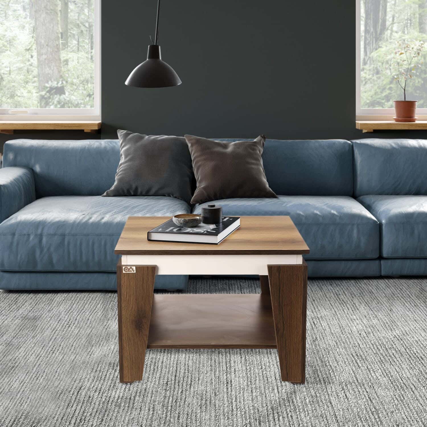 Alola Group MDF Wood Square Center Table, 1 Shelf, 60×60×44 cm