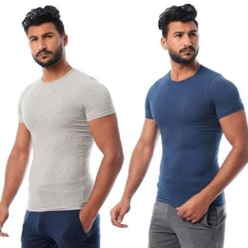 Dice Cotton Men Half Sleeve Undershirts Set, M, 2 Pieces - Navy Grey