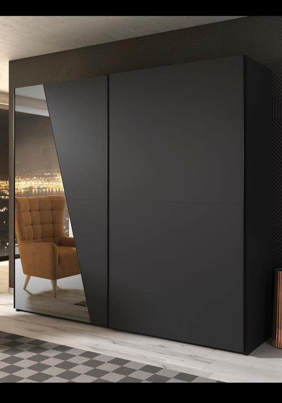 MDF Wood Wardrobe with Sliding Doors, 140x60x200 Cm - Black