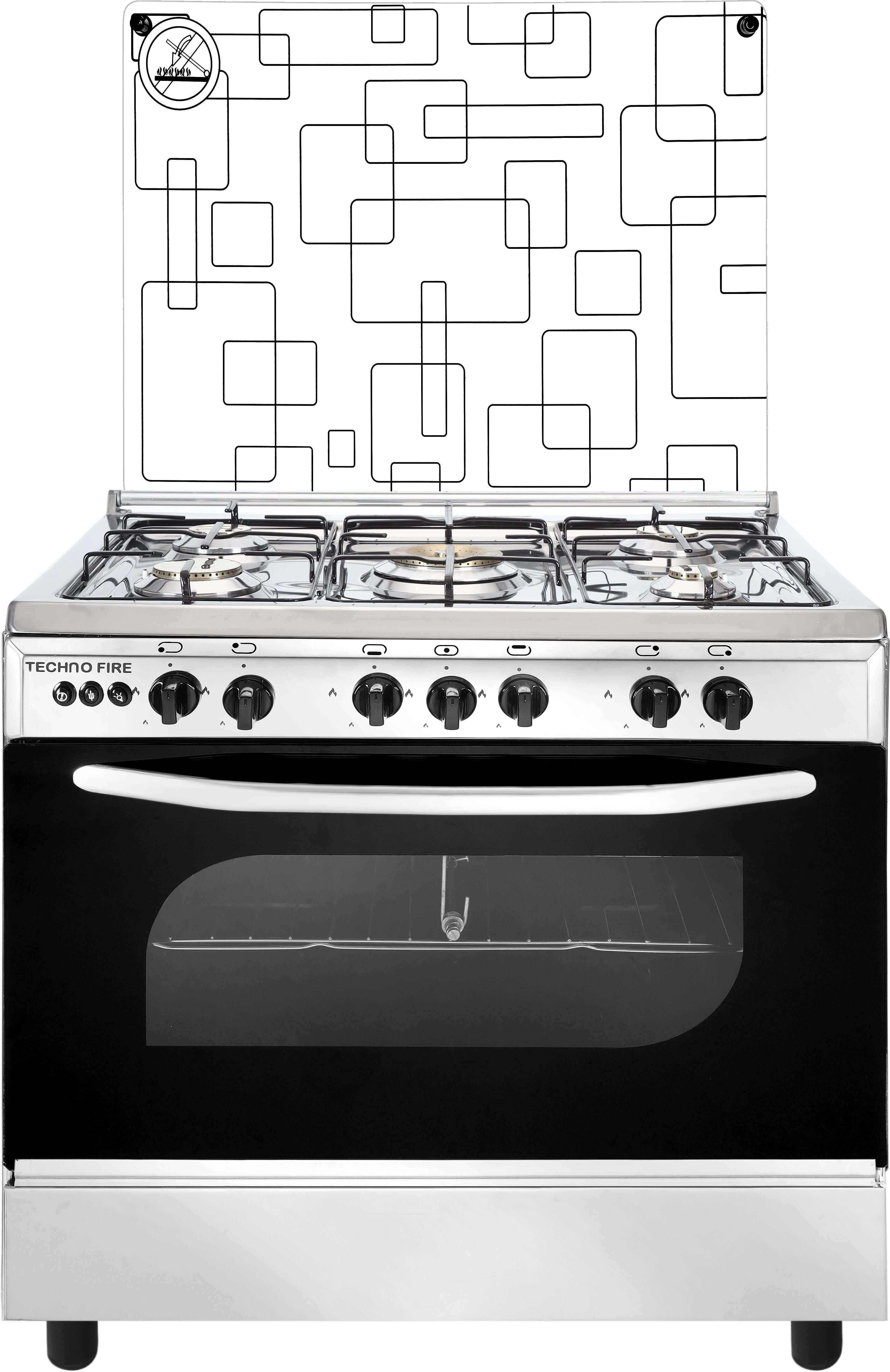 Techno Fire TF-15 SCF Gas Cooker, 5 Burners, 80×60 cm - Black Silver