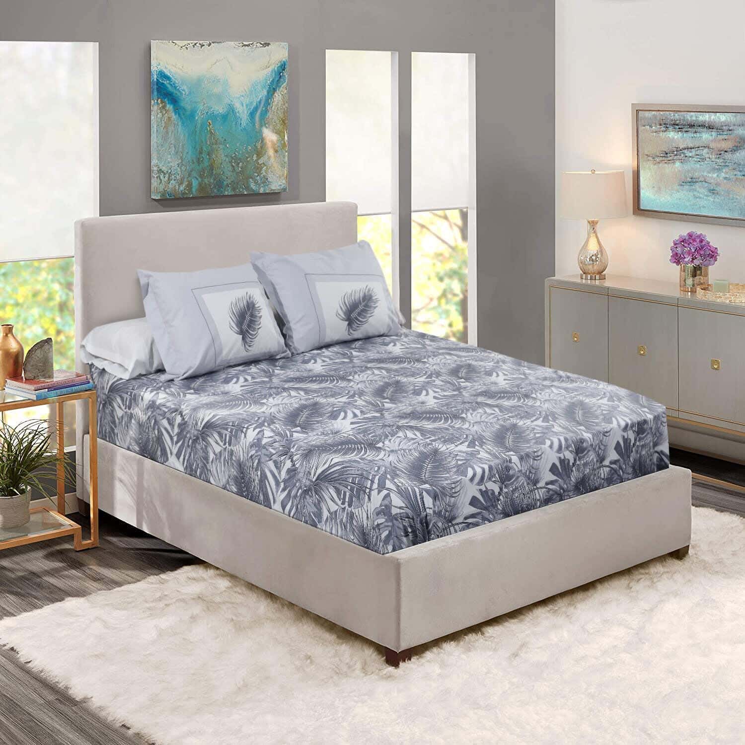 Swan Cotton Bed Sheet Set, 4 Pieces, 2150 grm - Grey White