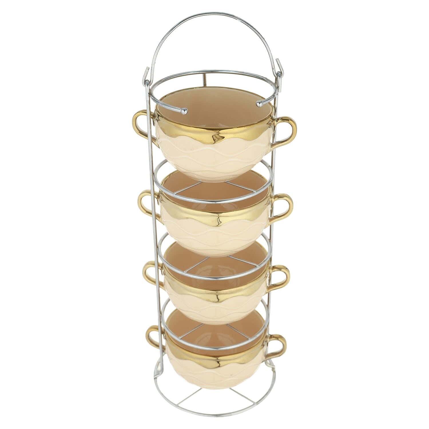 Lotus Porcelain Bowl Set, 5 Pieces With Holder