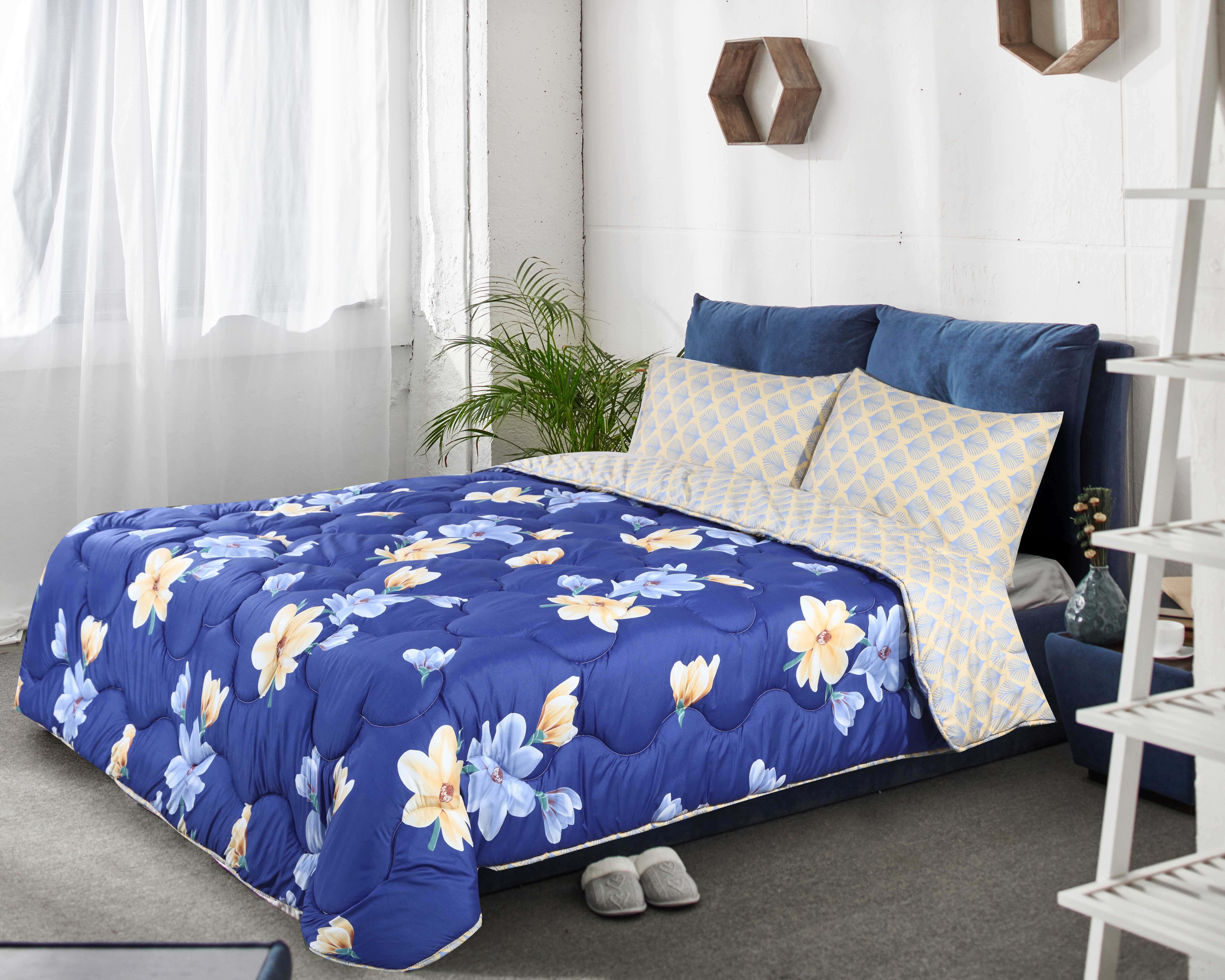Bed and Bed Microfiber Quilt Set, 3 Pieces, 230x220 cm - Navy