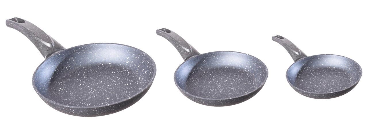 Granite Frying Pan Set, 3 Pieces - Black