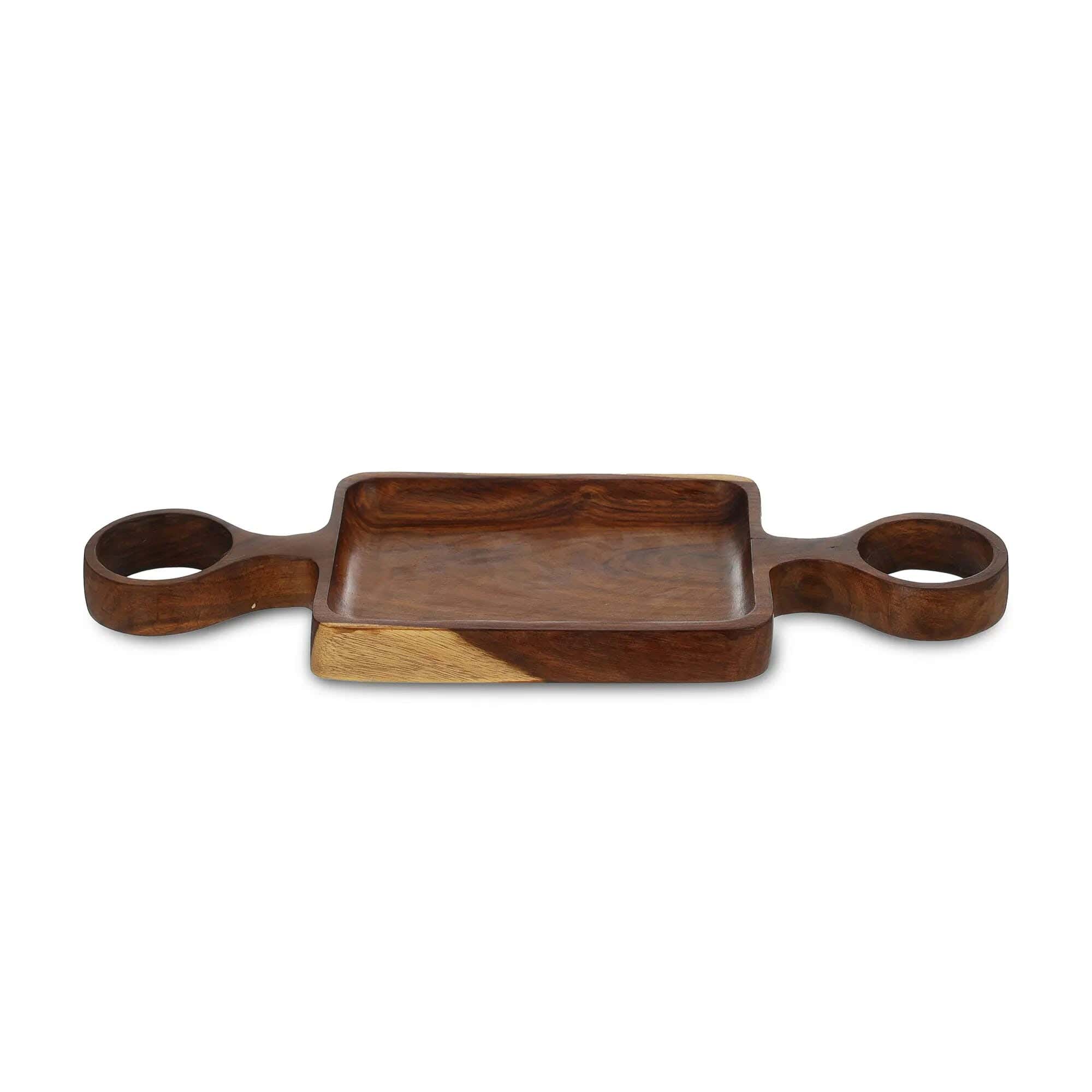 Serving Tray With Two Handles, Modern Design, Small Size 39×14Cm, Natural Wood