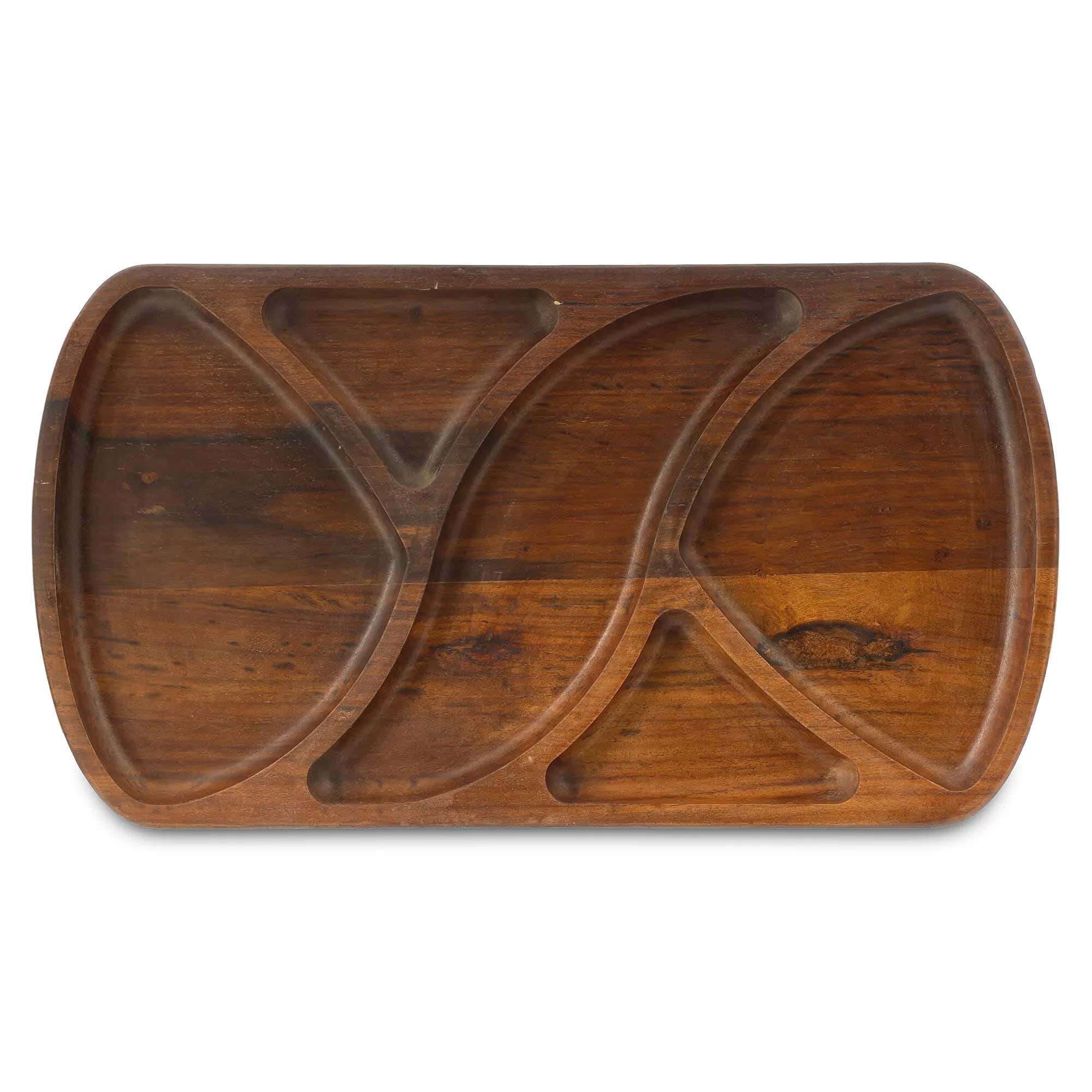 5-Compartment Nut Serving Dish, Rectangular, Measuring 40 X 22 X 2 Cm, Made Of Natural Wood.