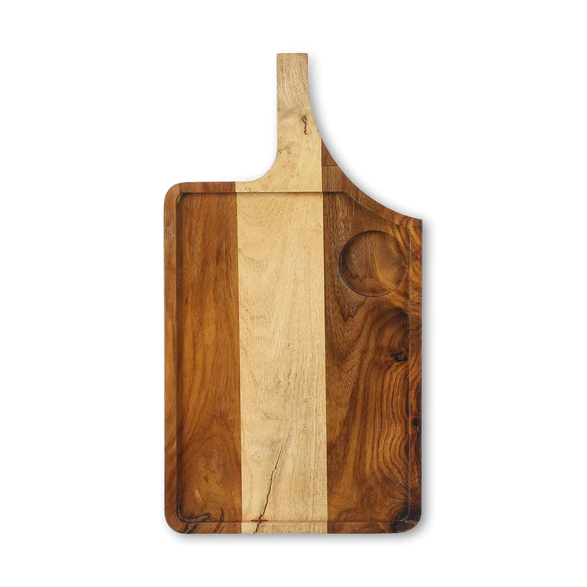 Serving Tray With Wooden Handle, Rectangular, Medium Size 40 X 21 X 2 Cm, Natural Wood.