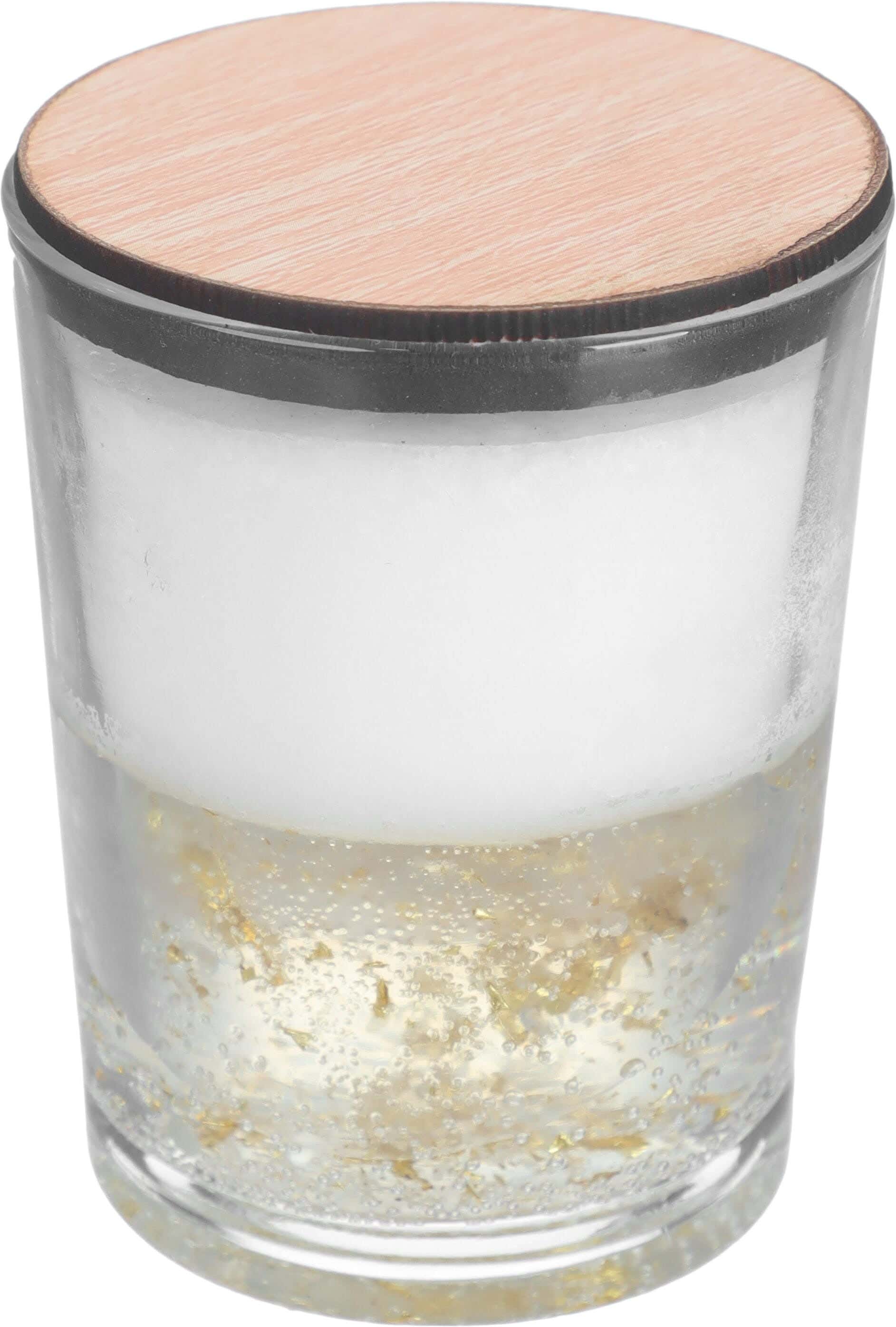 Aromatic candle, Glass Jar with Wood Lid, 8 cm - White Wooden