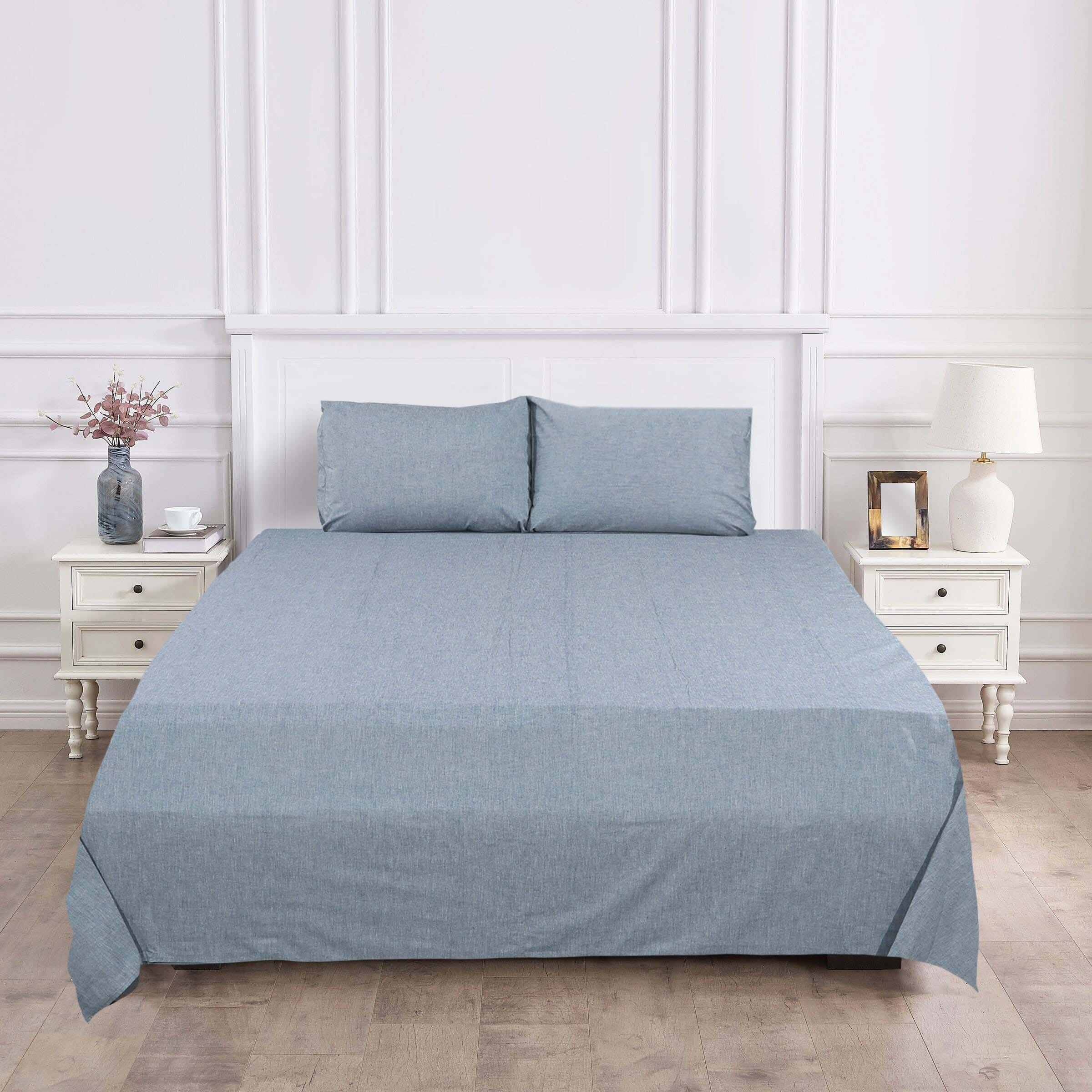 Al Maamoun Fitted Cotton Bed Sheet Set, 3 Pieces, 240×260 cm, 1240 gm - Navy