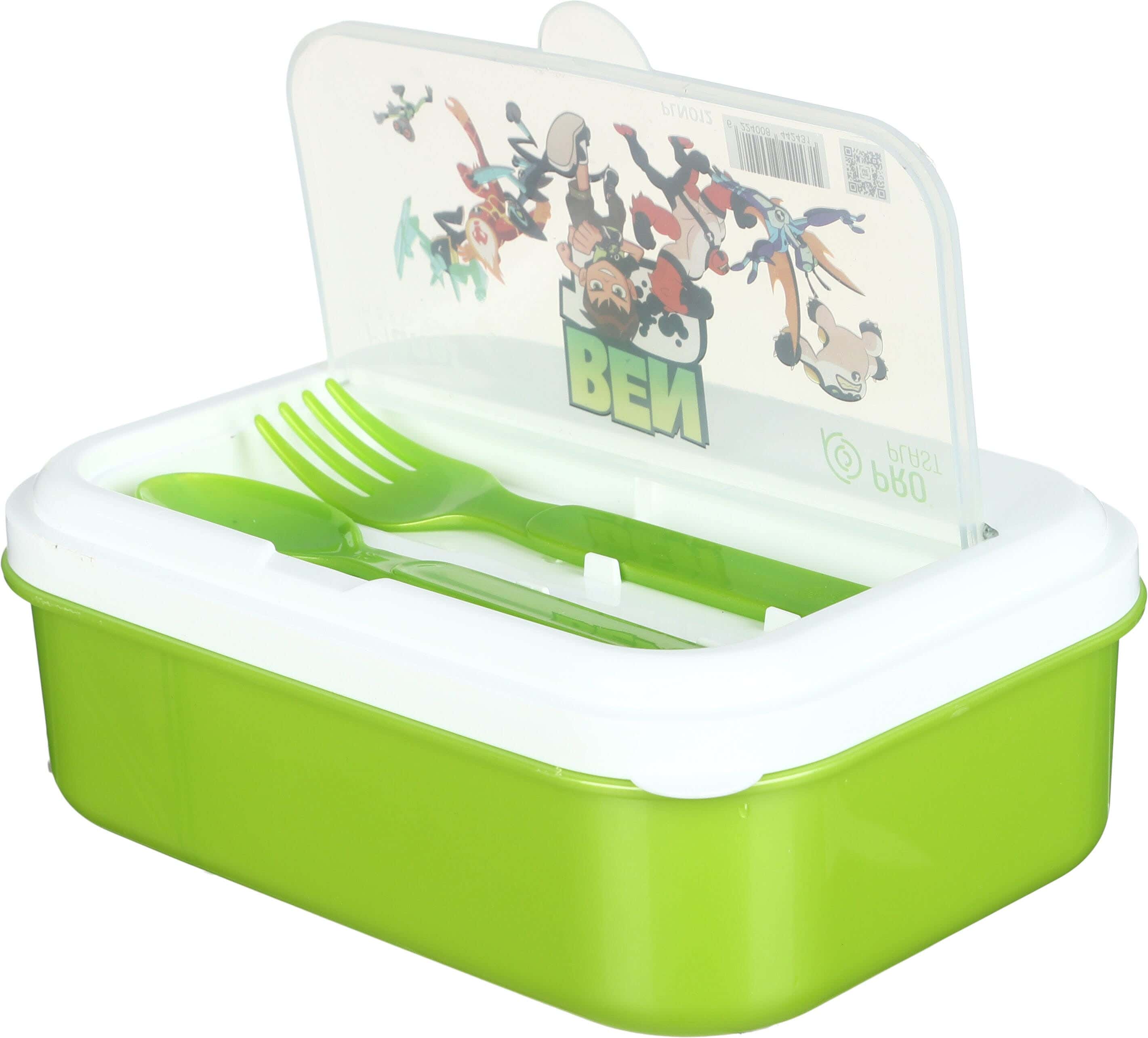 Pro Plast Rectangular Lunch Box Divided Inside, 20×14 cm - Green White