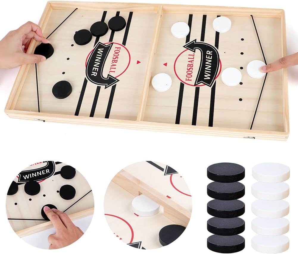 Ranjima Portable Design Wood Table Hockey Board Game, Large - Beige