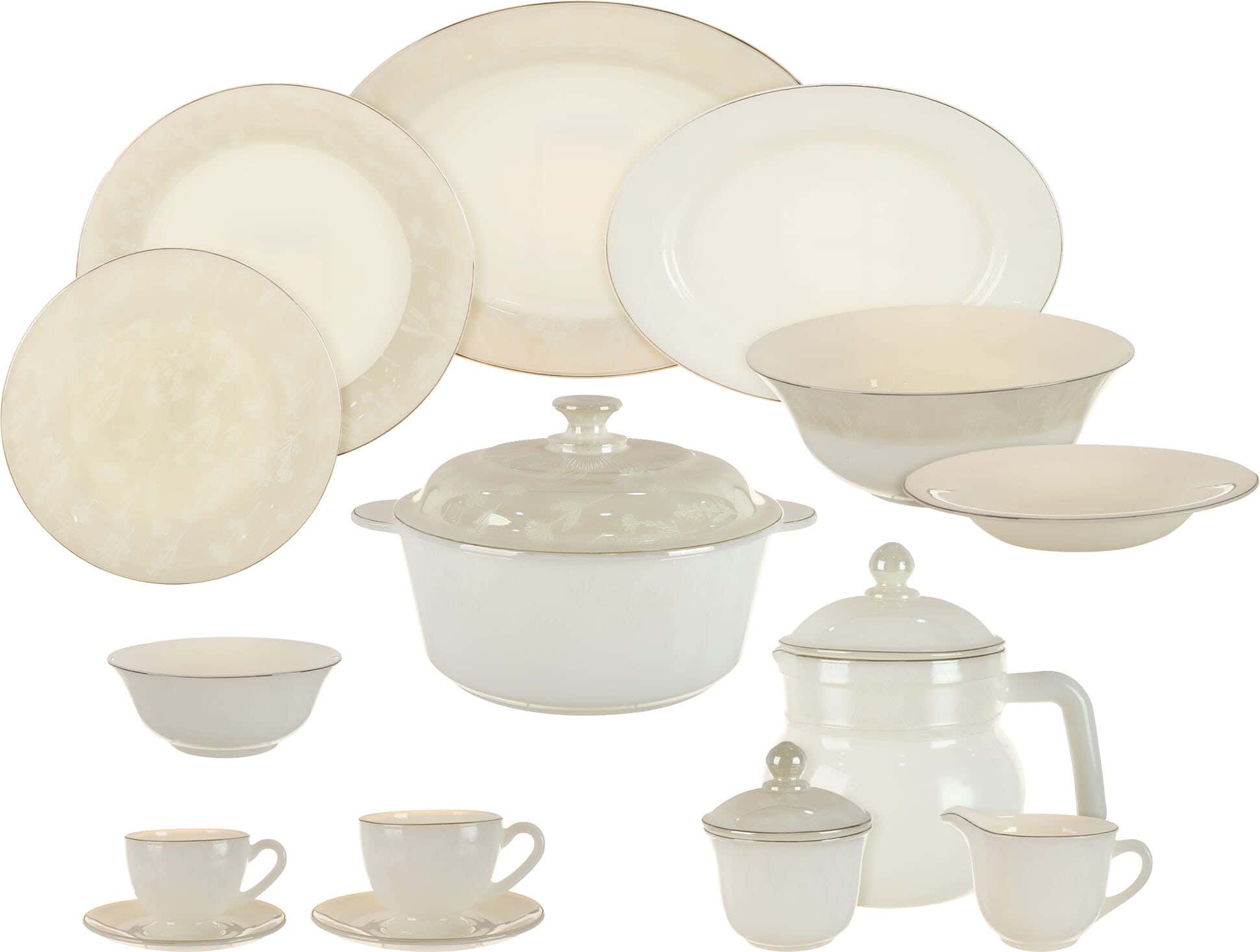 Yeahlife Arcopal Round Dinner Set, 58 Pieces - White Off White