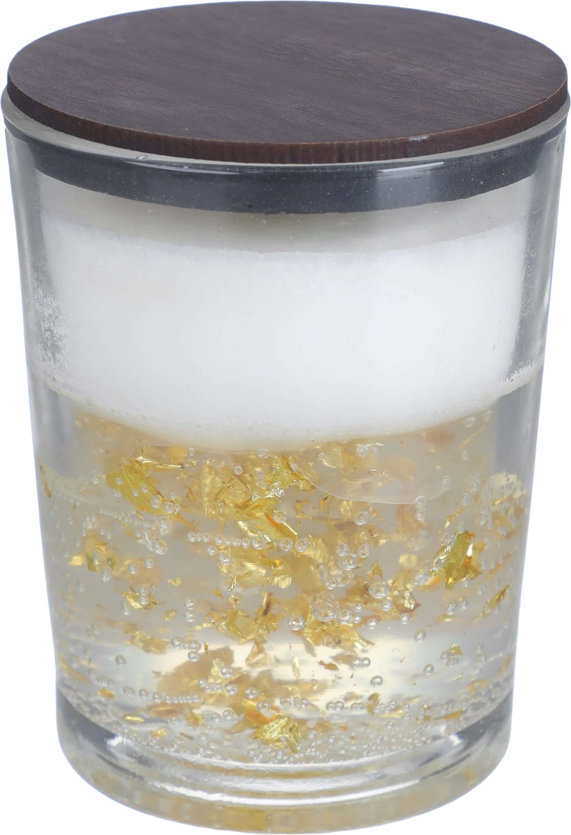 Aromatic candle, Glass Jar with Wood Lid, 8 cm - White Dark Brown