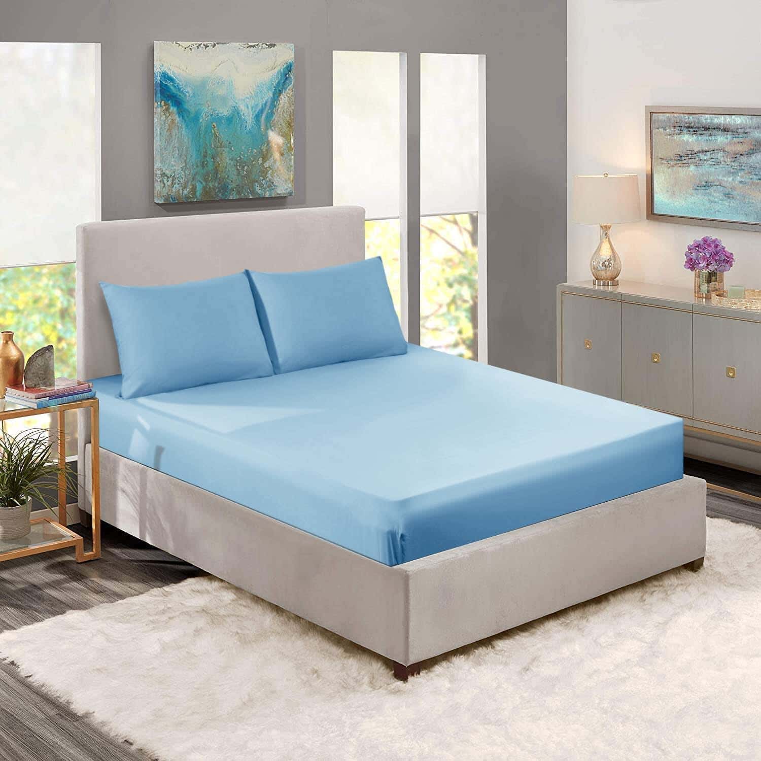 Top Line Cotton Bed Sheet Set, 3 Pieces, 120X200 cm - Petrol