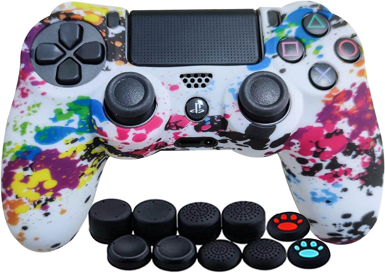 Tnnd Anti-Slip Silicone Controller Cover with Controller Thumb Grips Caps for PlayStation 4, 11 Pieces
