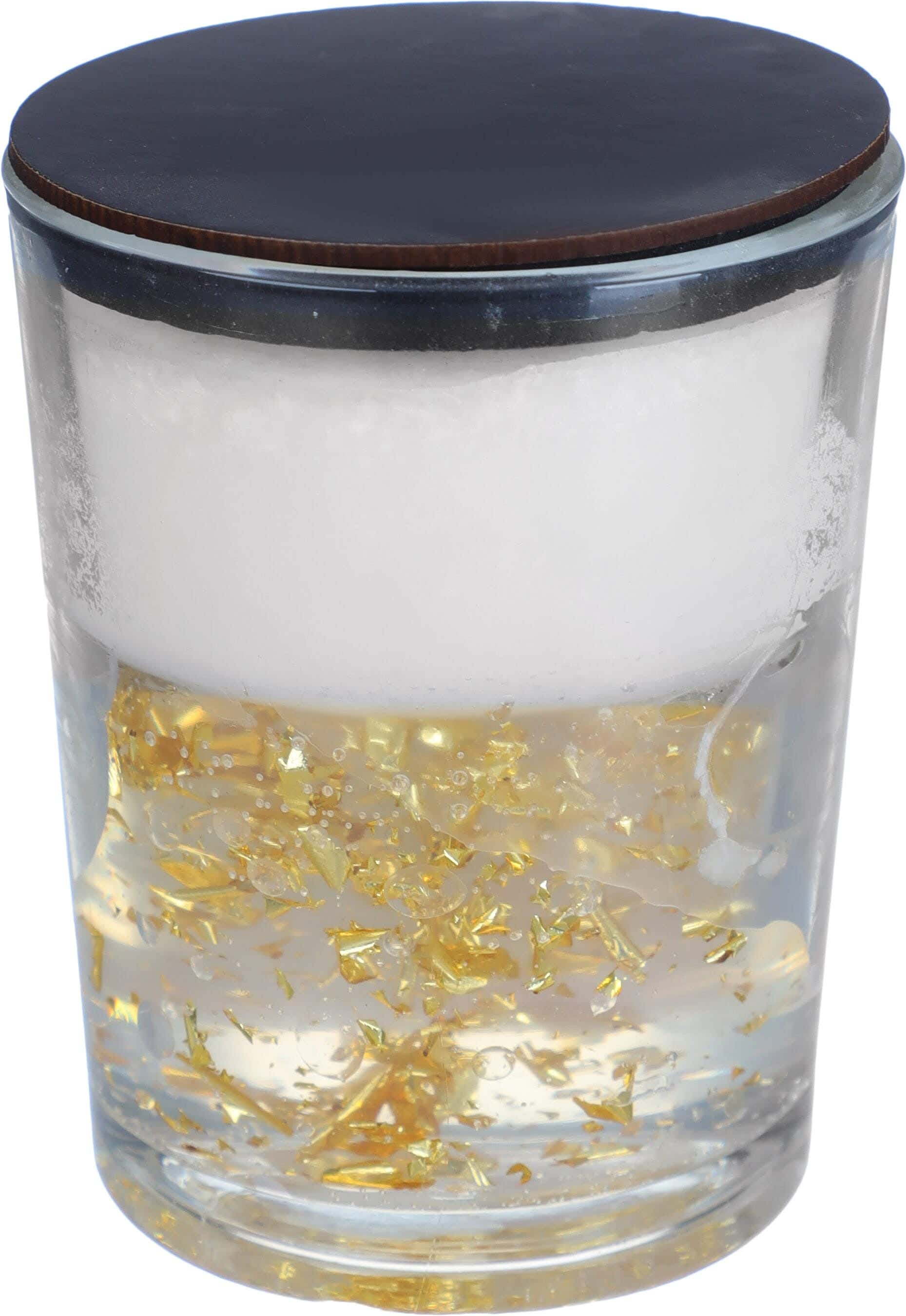 Aromatic candle, Glass Jar with Wood Lid, 8 cm - White Black