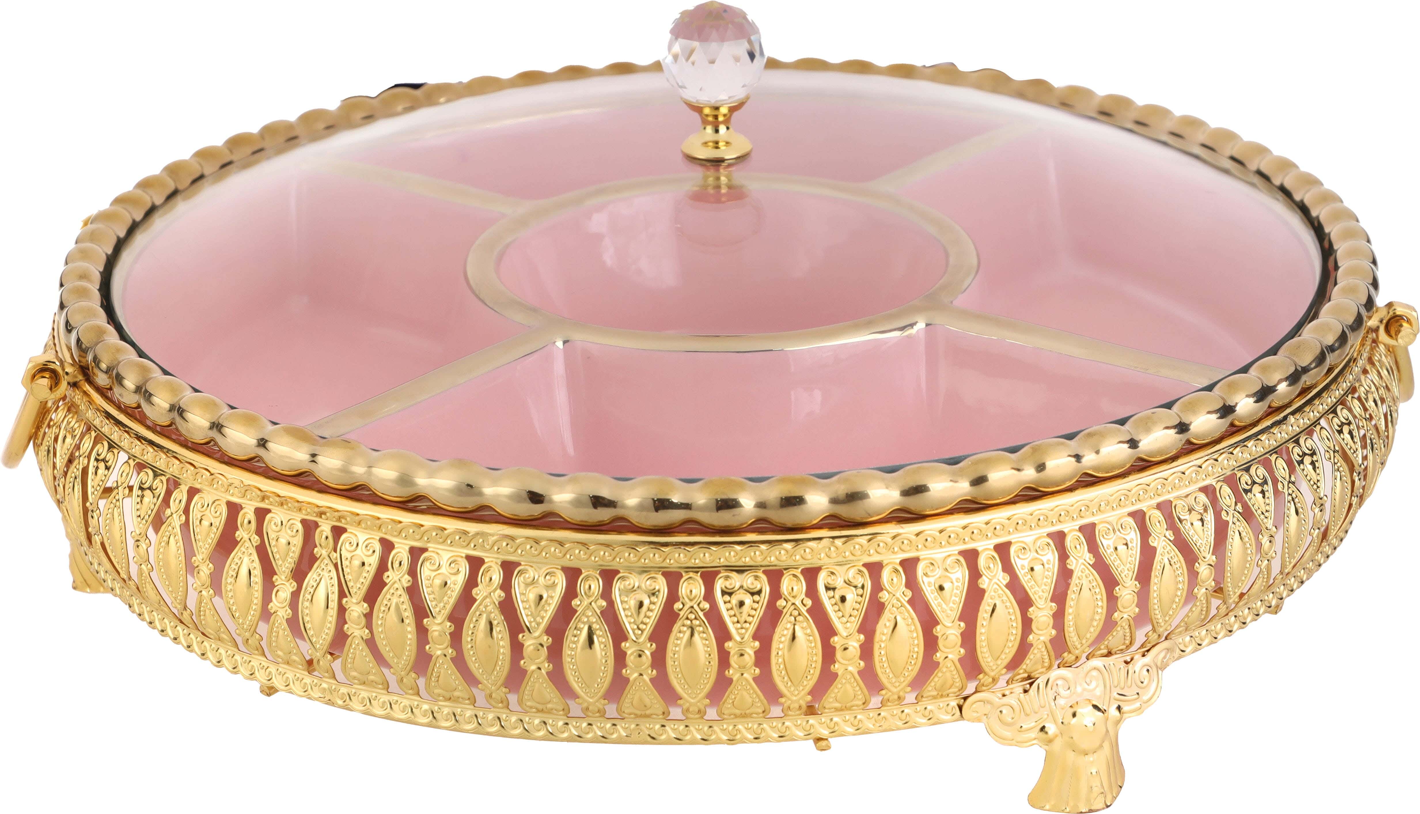 Elandalos Round Porcelain Nuts Bowl, 5 Eyes, 30 cm - Gold Pink