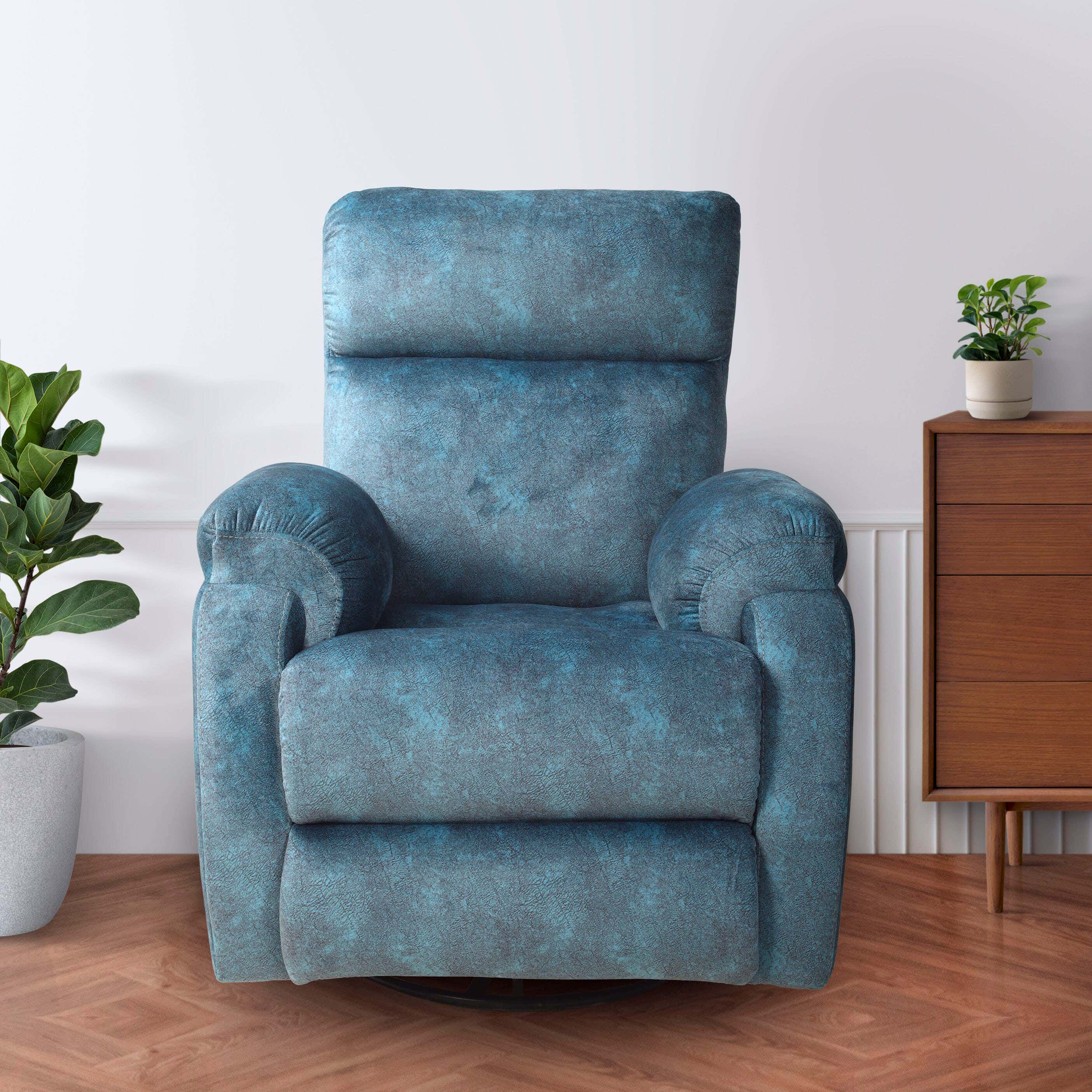 Aldora Nemo Lazy Boy Recliner, 2 Arms, Uptrened Leather, 360 Degree Rotation, 88×80×110 cm - Turquiose