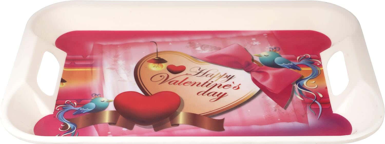 El Manar Melamine Serving Tray With Handle, 24×36 cm - Rose