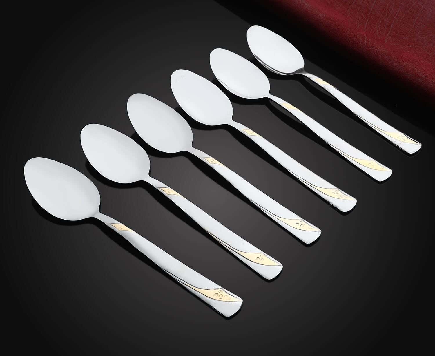 Top One Stainless Steel Dinner Spoon Set, 6 Pieces, 18 cm - Silver Gold