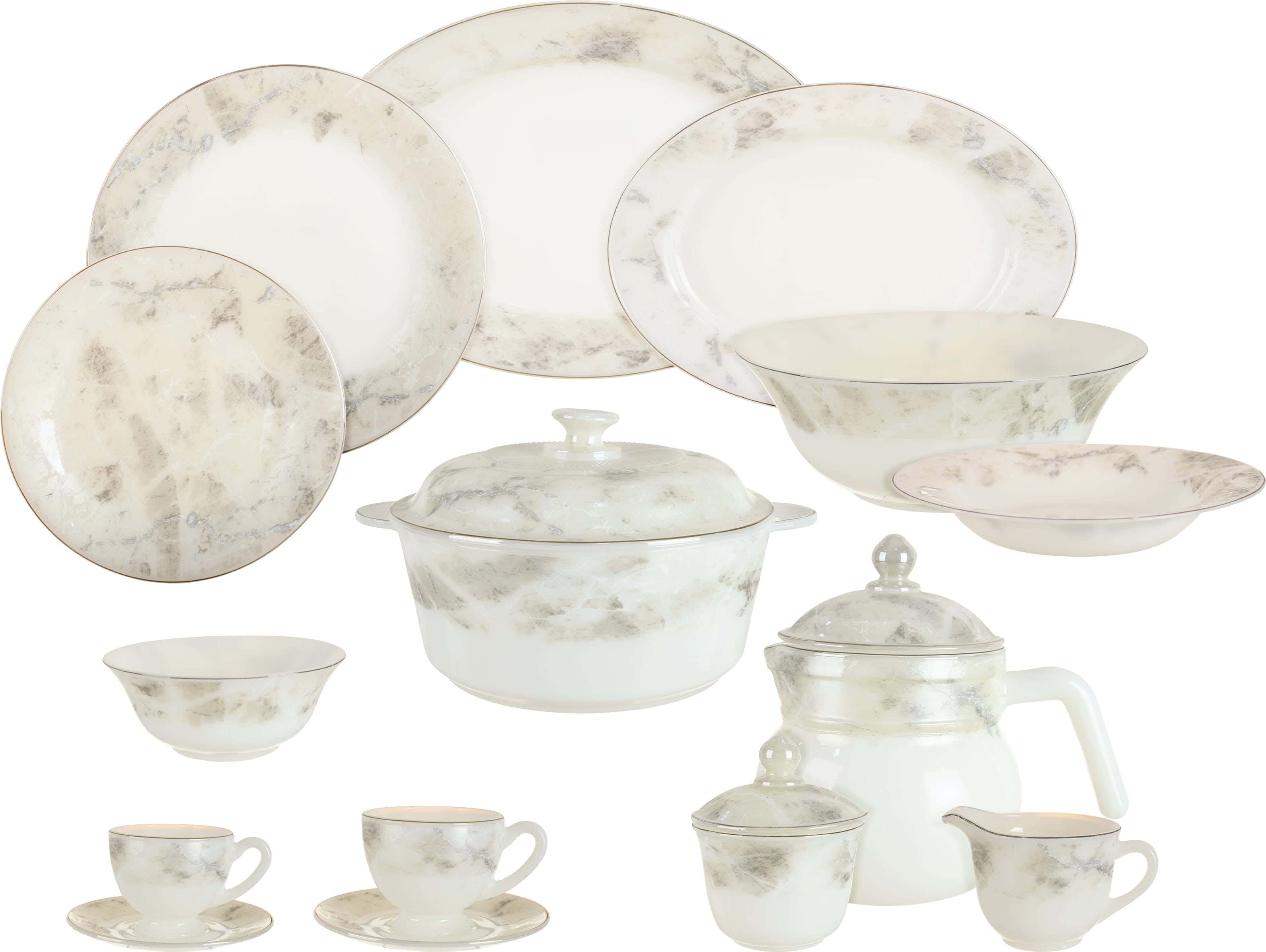 GEMYA Arcopal Round Dinner Set, 58 Pieces - White Grey