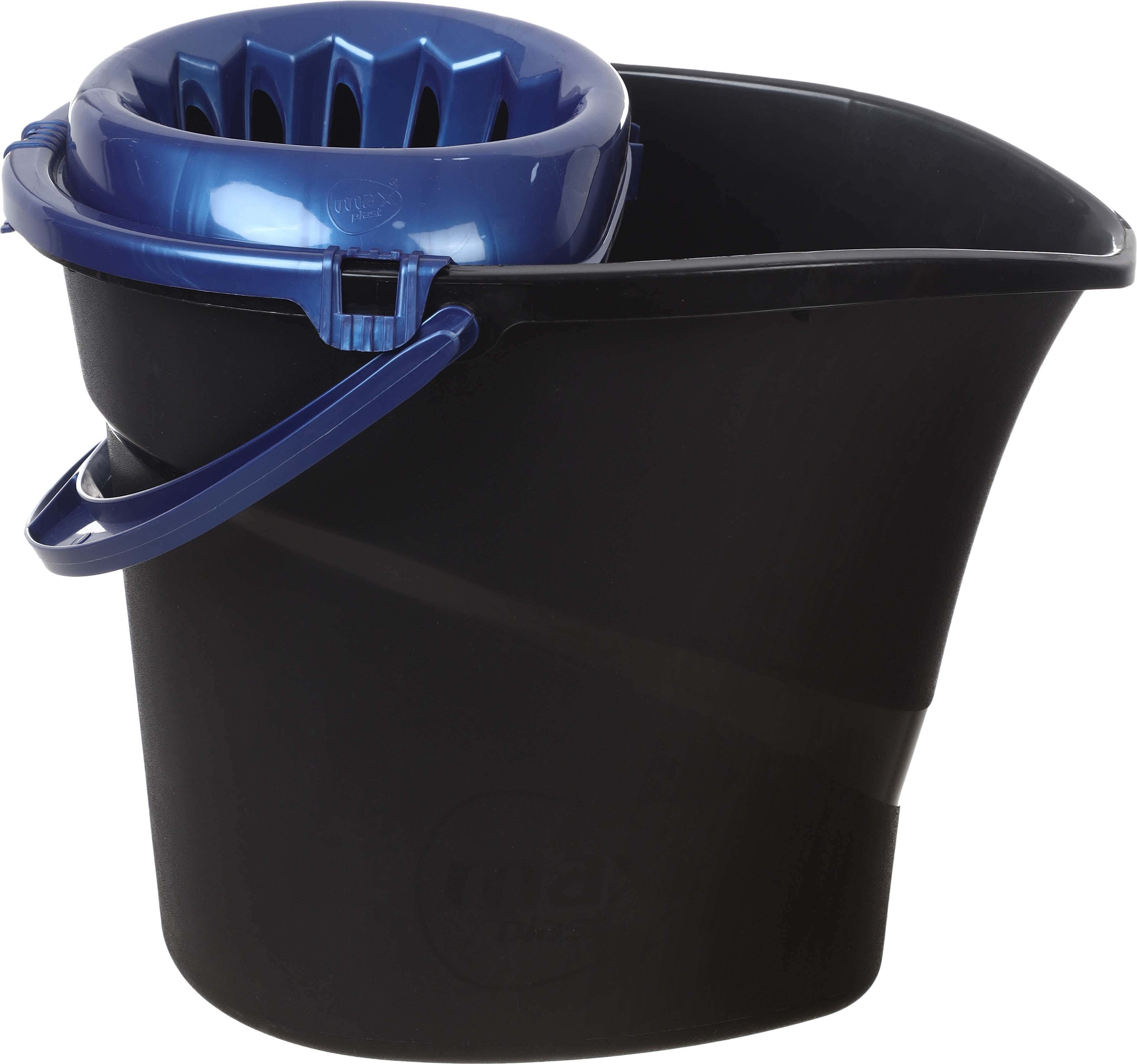 Max Plast Cleaning Bucket with Squeezer, 11 Liters - Black Blue