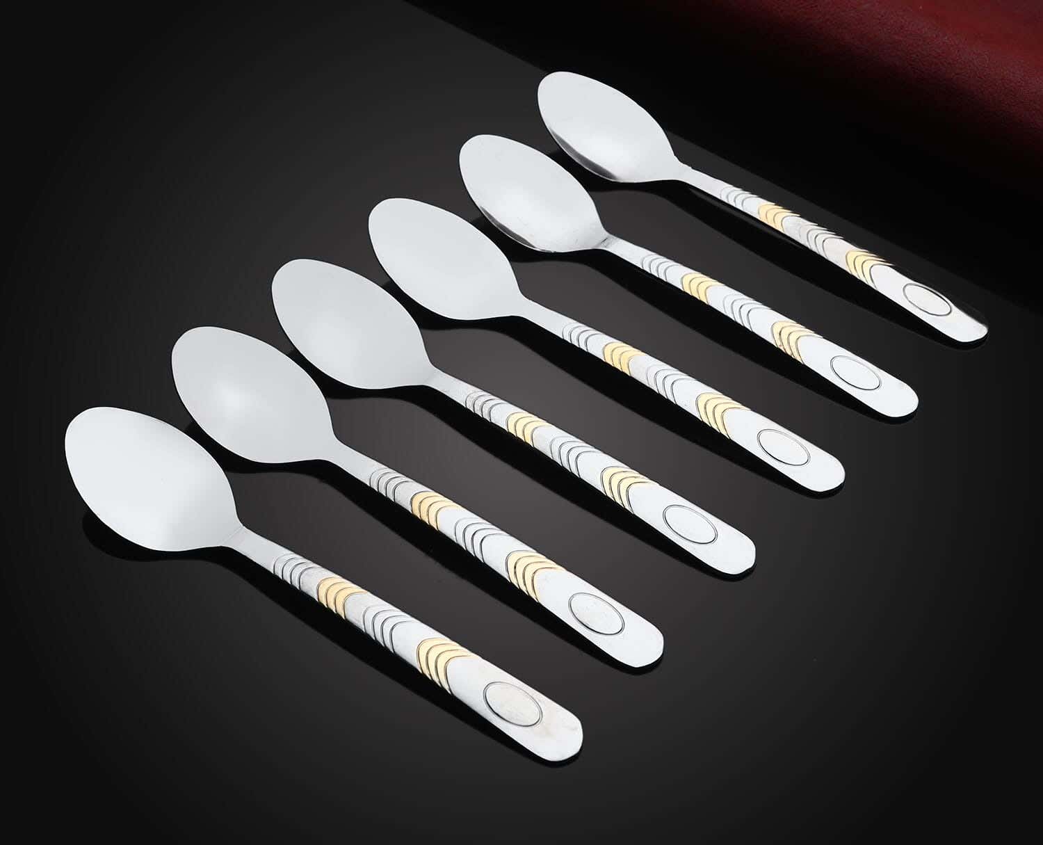 Top One Stainless Steel Tea Spoon Set, 6 Pieces, 14 cm - Silver Gold