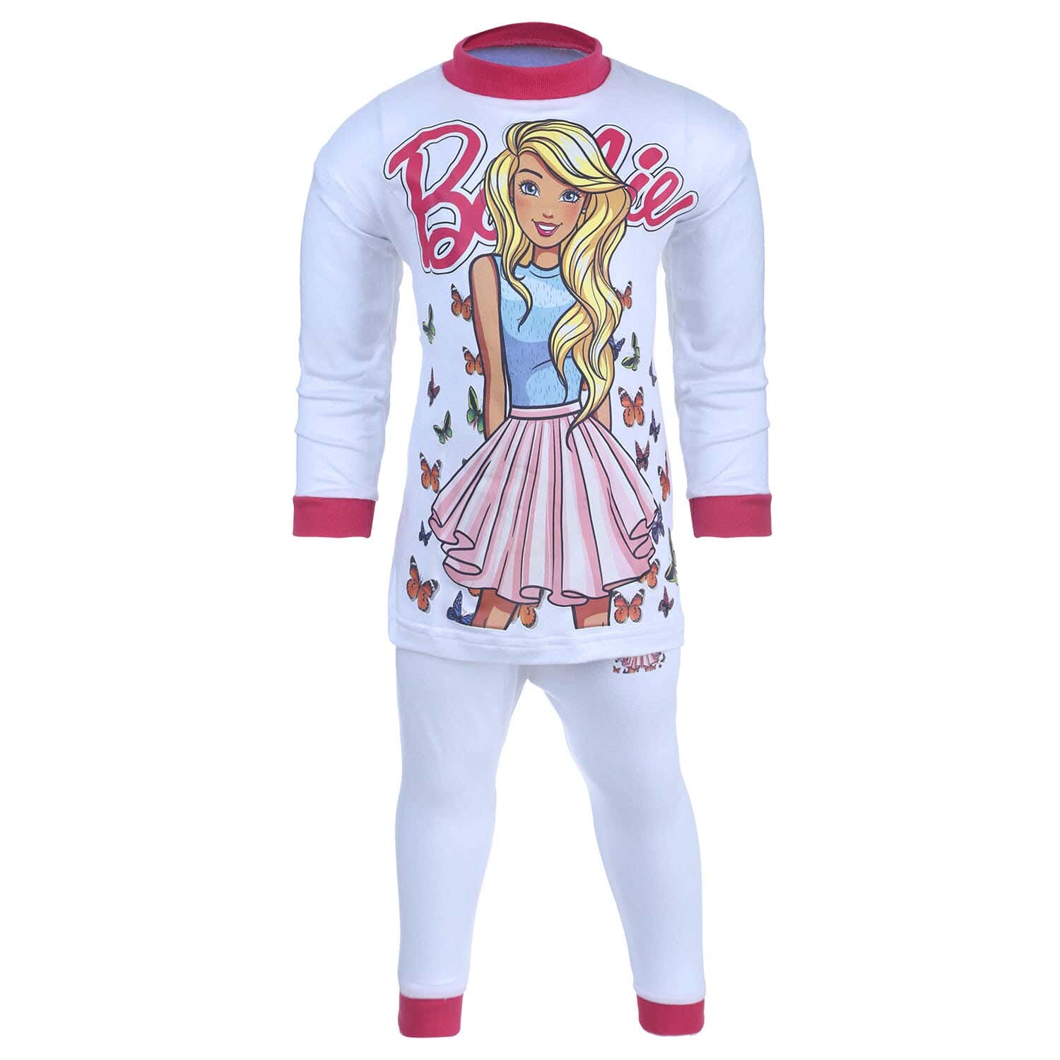 Cotton Pajama Set for Girls, 2 Pieces, Size 1-2 Years - White Fuchsia