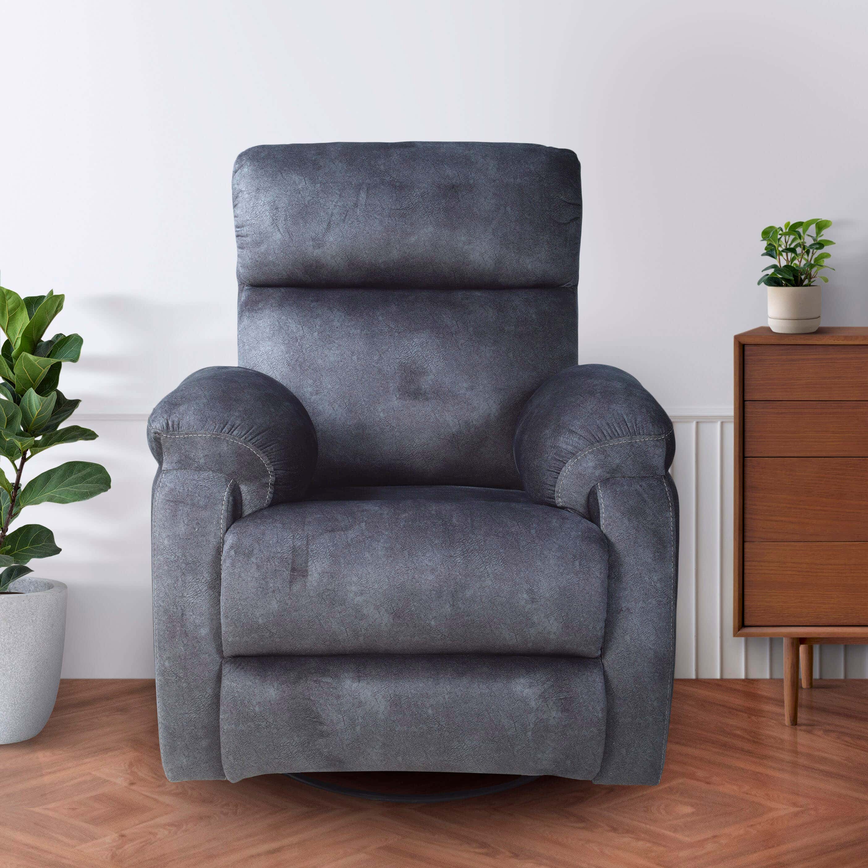 Aldora Nemo Lazy Boy Recliner, 2 Arms, Uptrened Leather, 360 Degree Rotation, 82×80×110 cm - Dark Grey