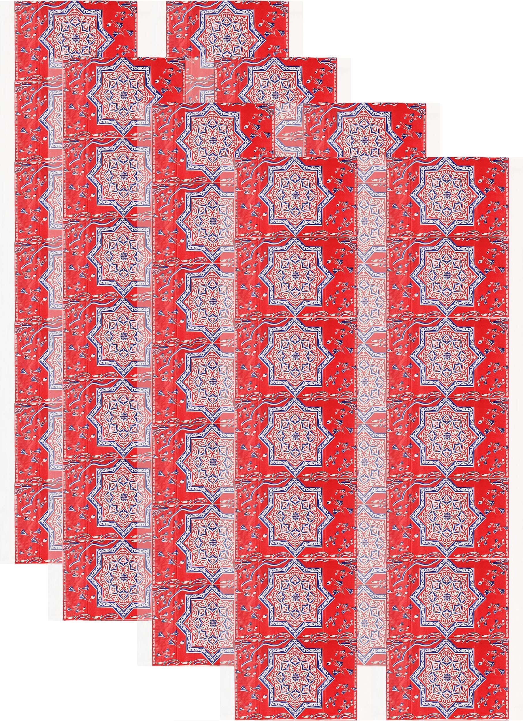 Ramadan Pattern Tablecloth Set, 4 Pieces, 200×110 cm - Red