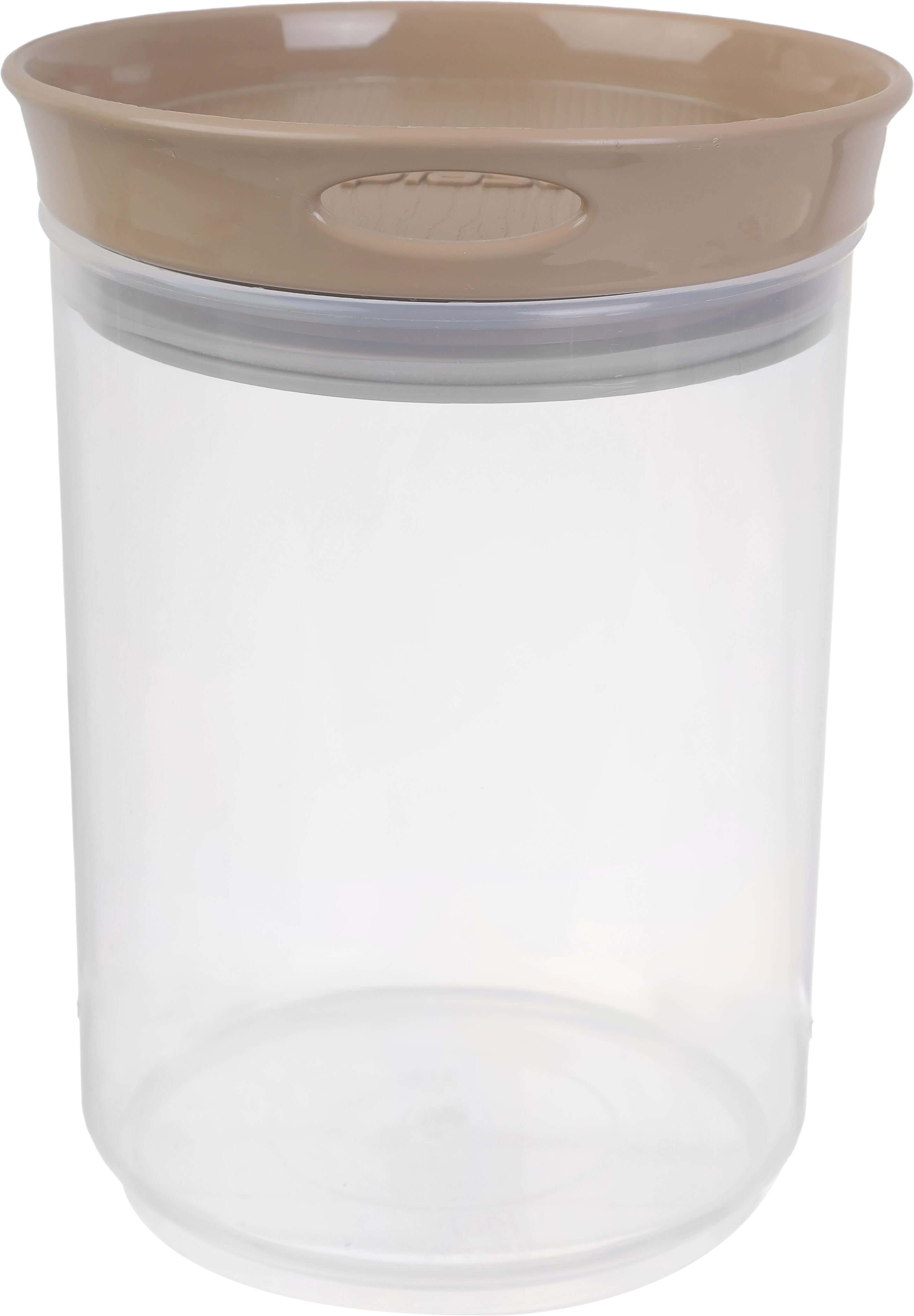 Max Plast Round Plastic Jar, 850 ml - Clear Biege
