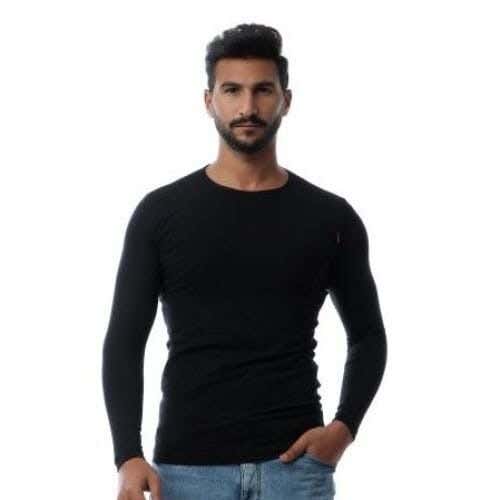 Cottonil Cotton Men Long Sleeve Undershirt, XXXL - Black