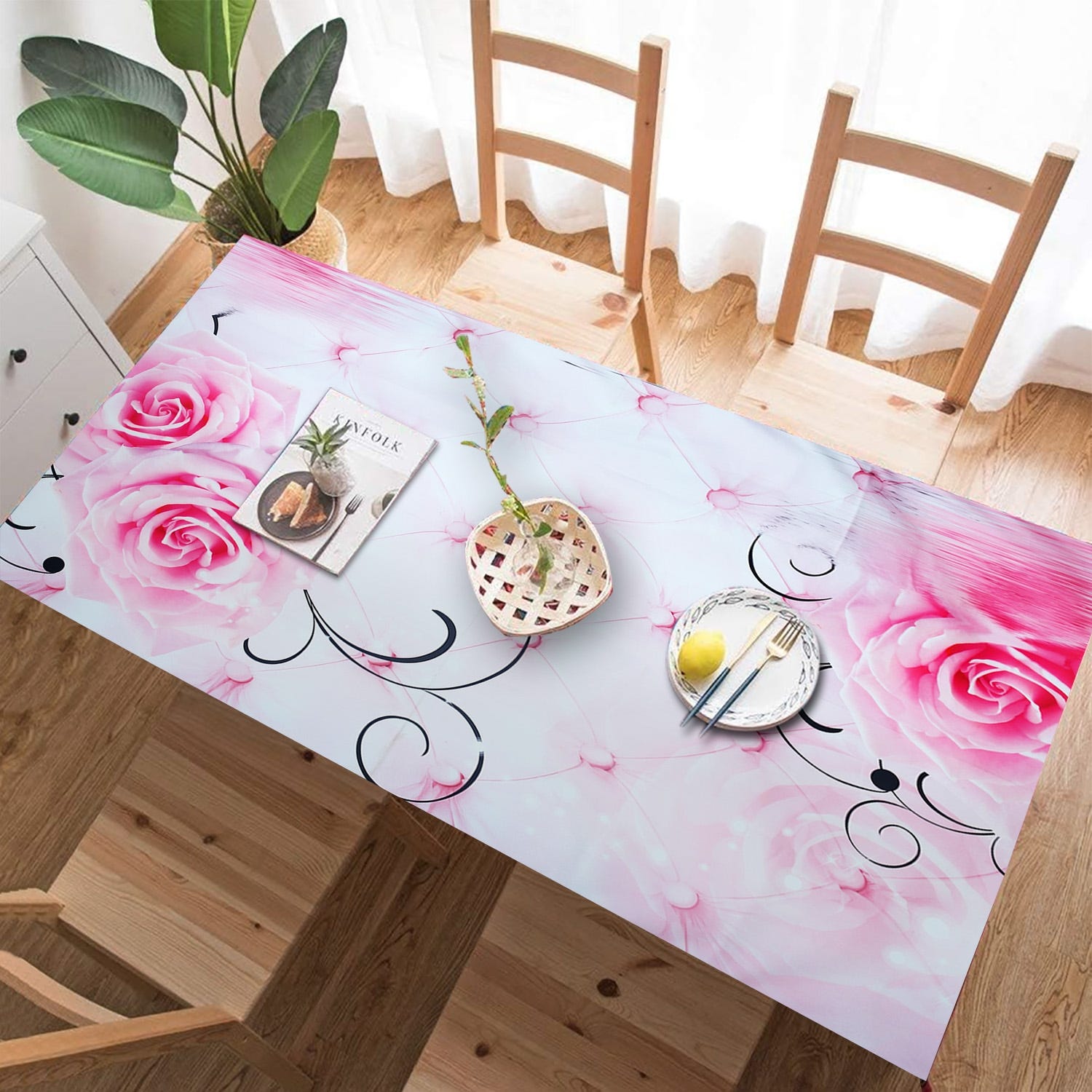 Velvet Tablecloth, 240×145 cm - Rose White