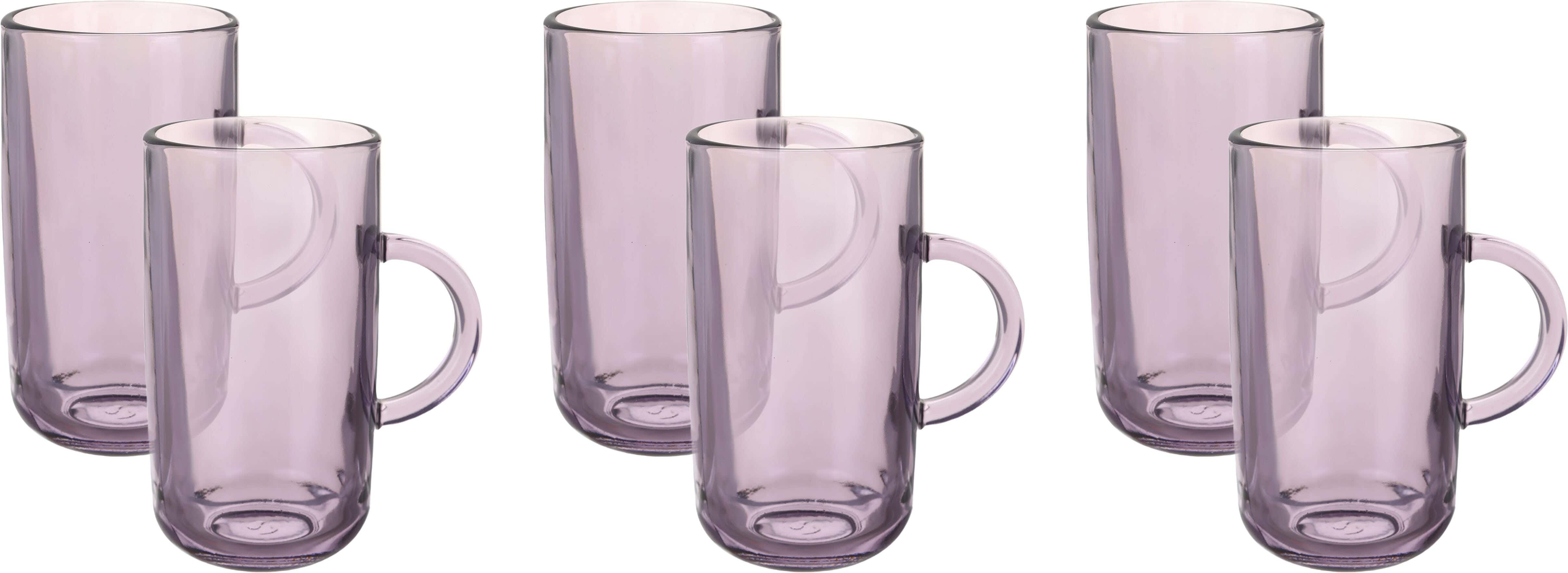 Pasabahce Glass Mug Set, 6 Pieces, 270 ml - Mauve