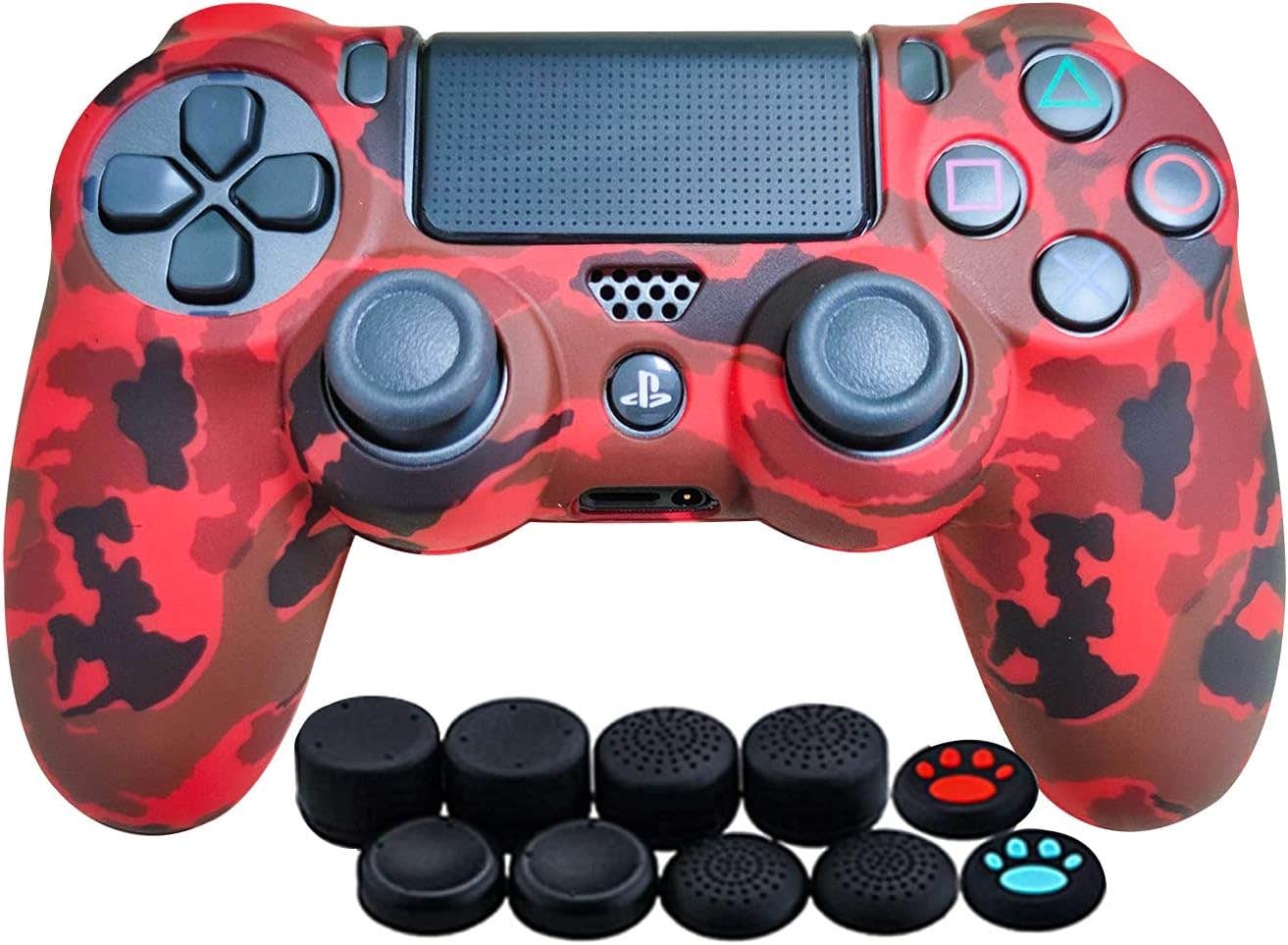 Controller Case With Thumb Grip Covers, Anti-Slip Silicone, For Playstation 4, 11 Pieces
