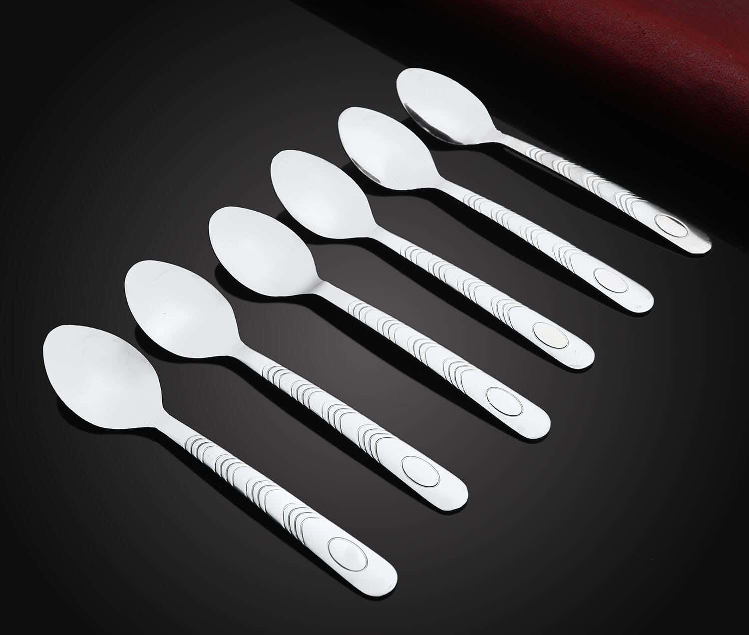 Top One Stainless Steel Laser Tea Spoon Set, 6 Pieces, 14 cm - Silver
