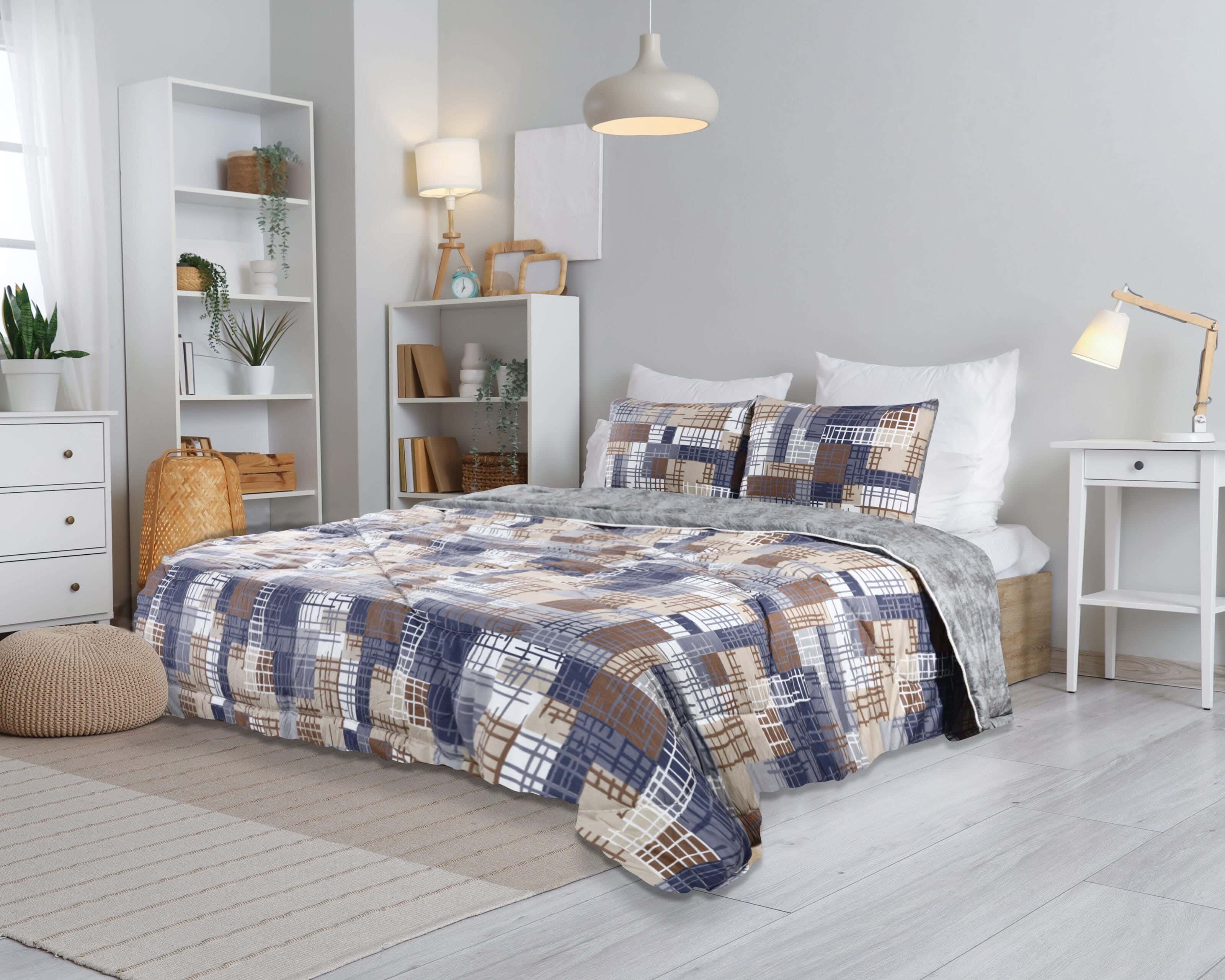 Ronza Home Cotton Double Sided Quilt Set, 3 Pieces, 240x250 cm, 4800 gm - Multicolor