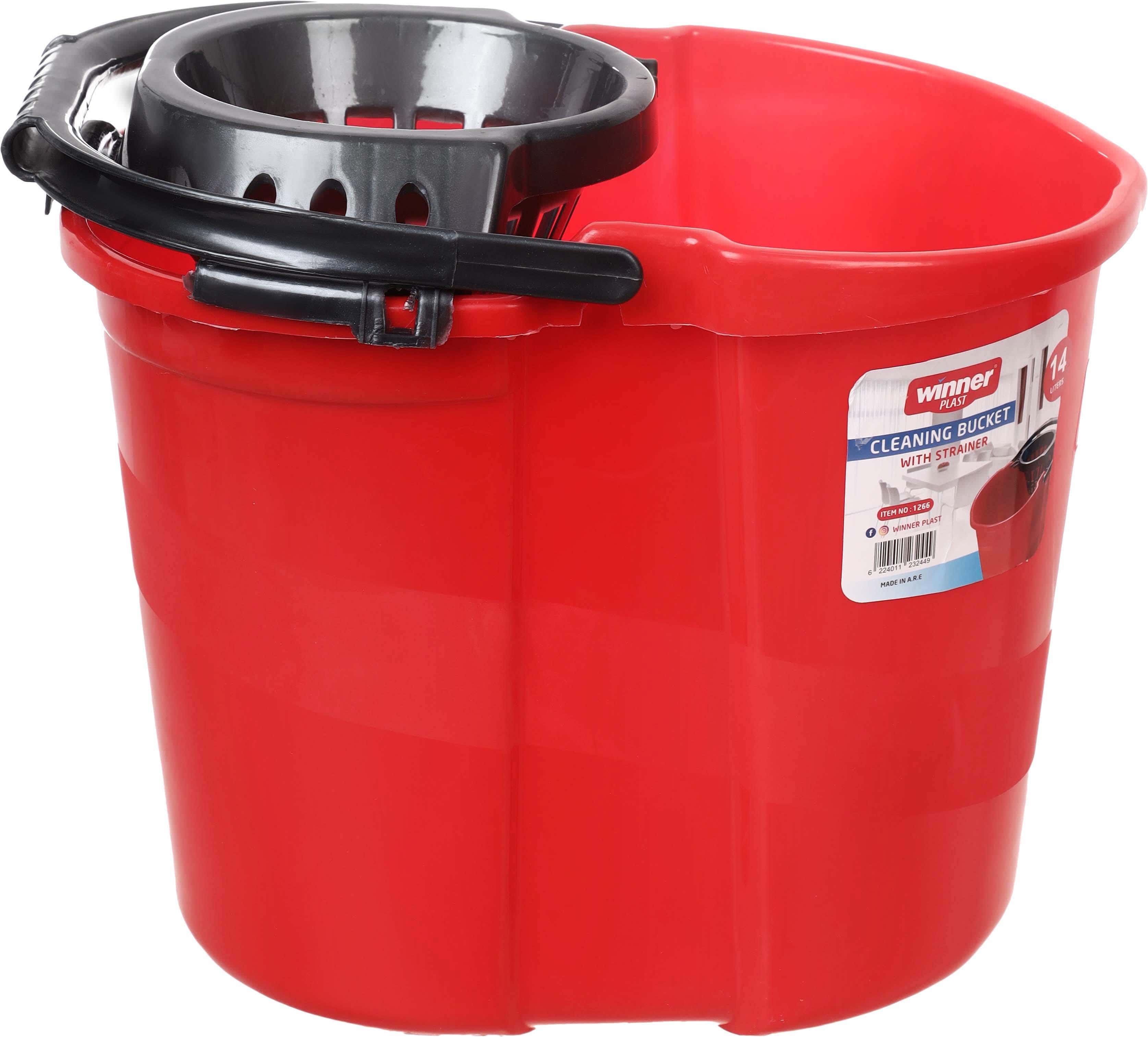 Max Plast Cleaning Bucket with Squeezer, 14 Liters, 33.5×26.5×28 cm - Red Grey