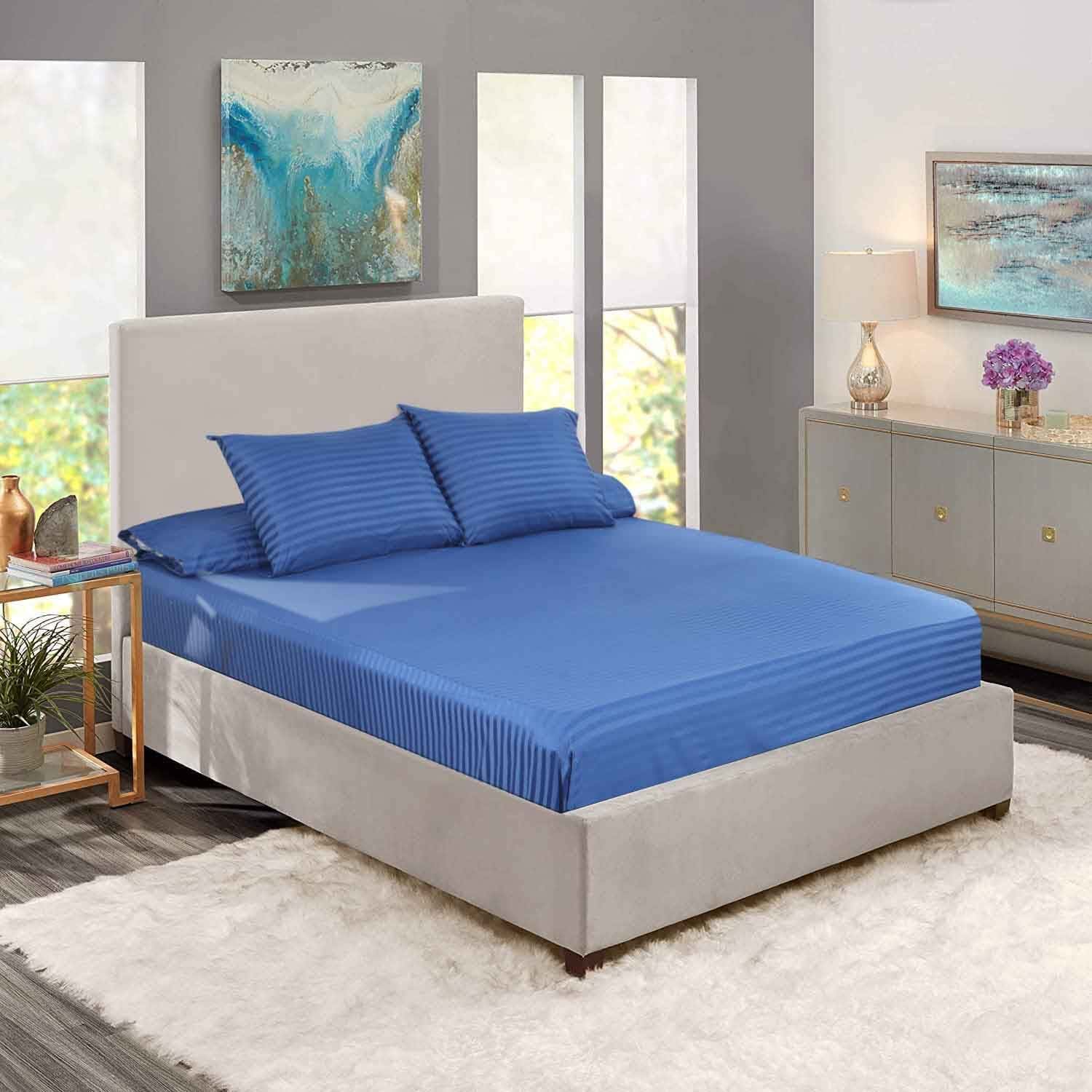 Horus Cotton Bed Sheet Set, 4 Pieces, 200x160 cm - Blue