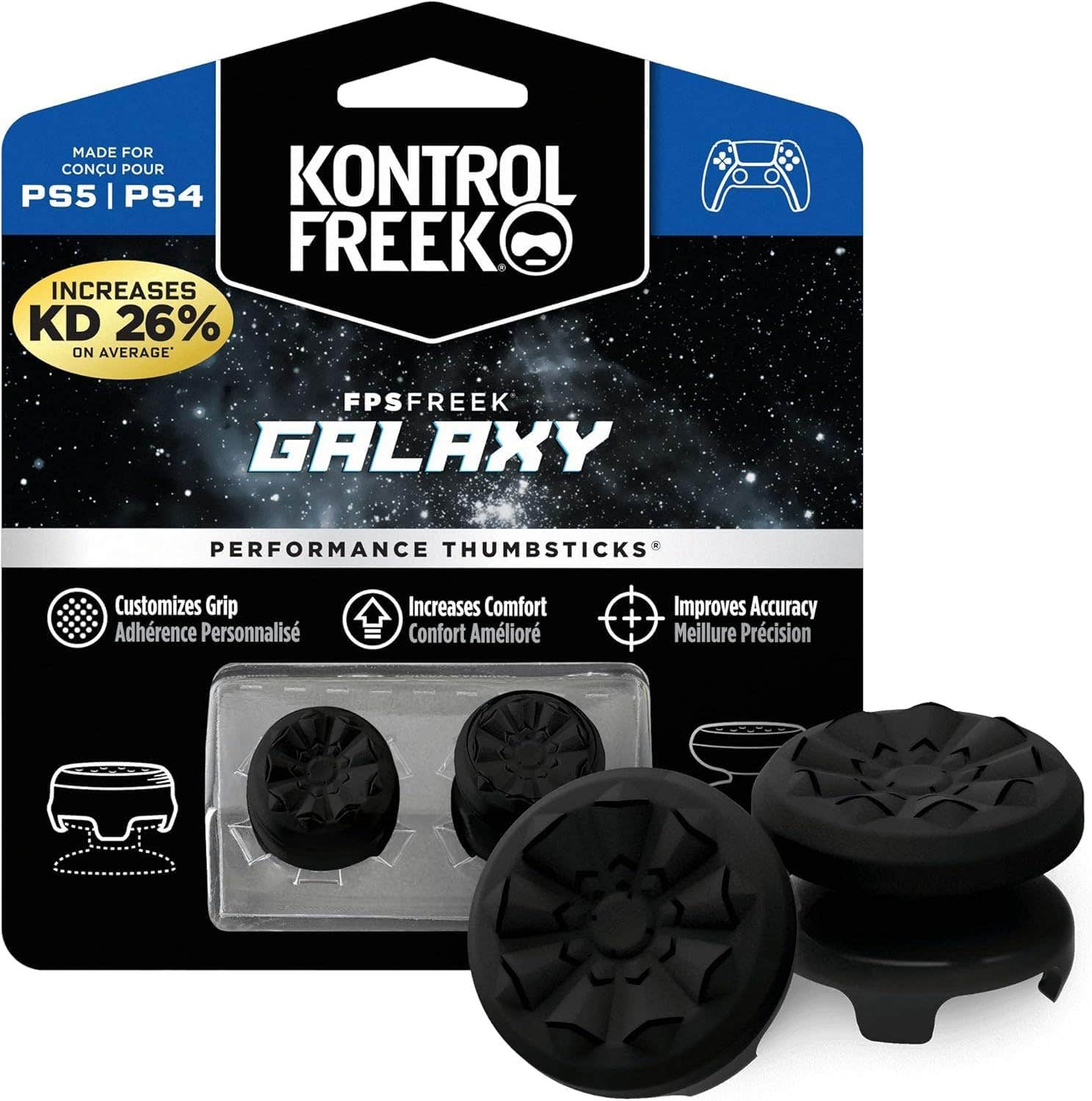 Silicone Controller Thumb Grips Caps for PlayStation 4, PlayStation 5, 2 Pieces - Black