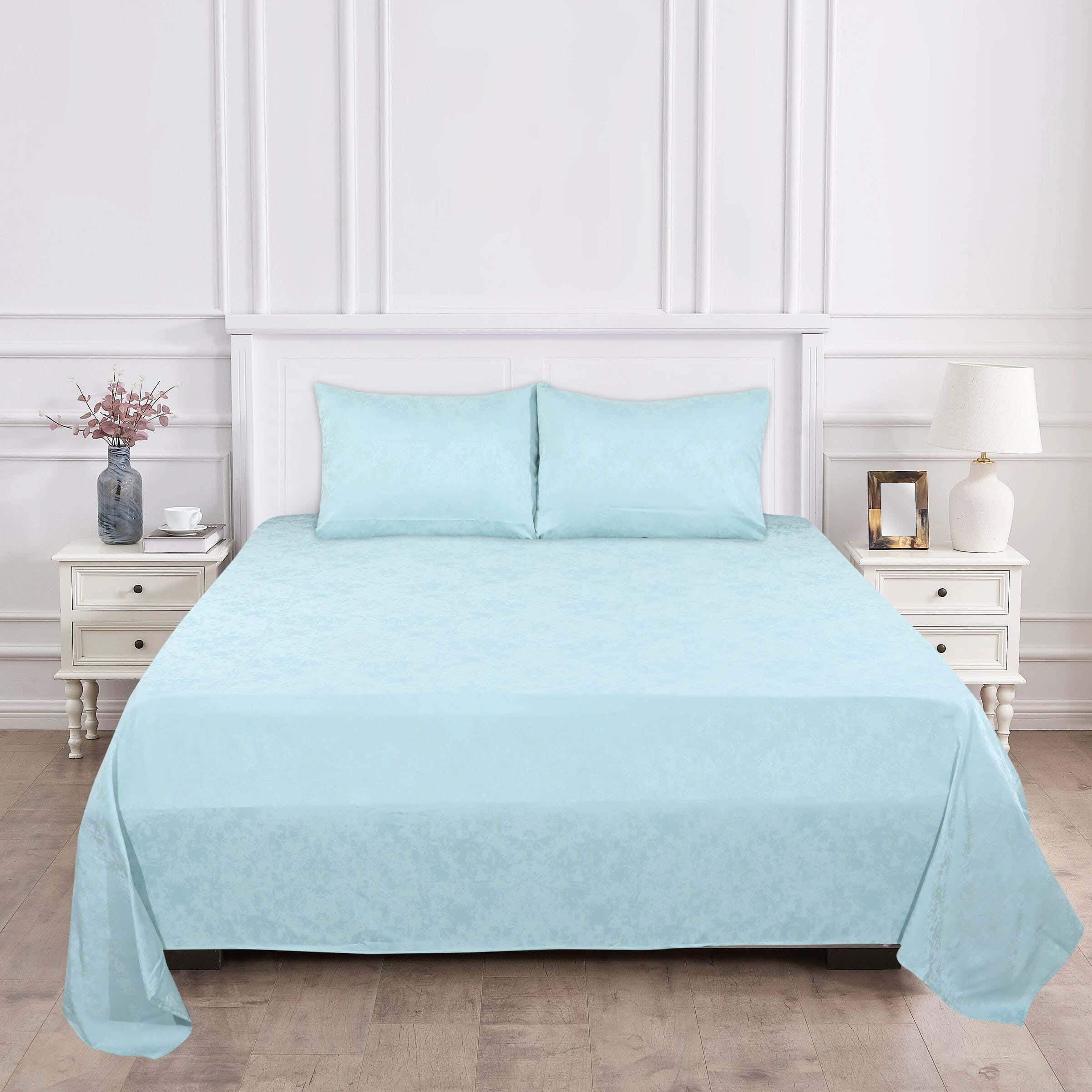 Al Maamoun Cotton Bed Sheet Set, 3 Pieces, 240×260 cm, 1150 gm - Light Turquoise
