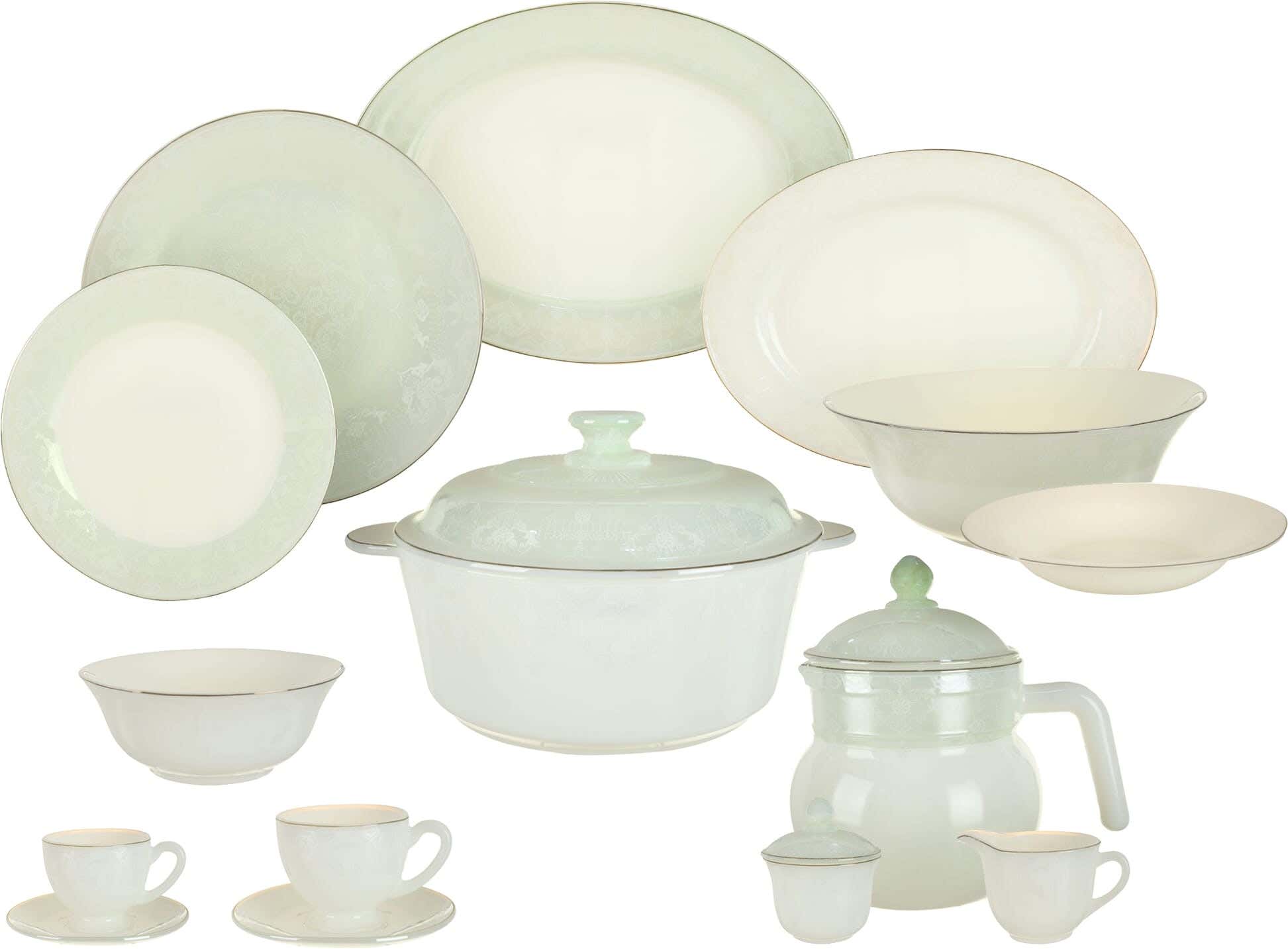 GEMYA Arcopal Round Dinner Set, 58 Pieces - White Light Green