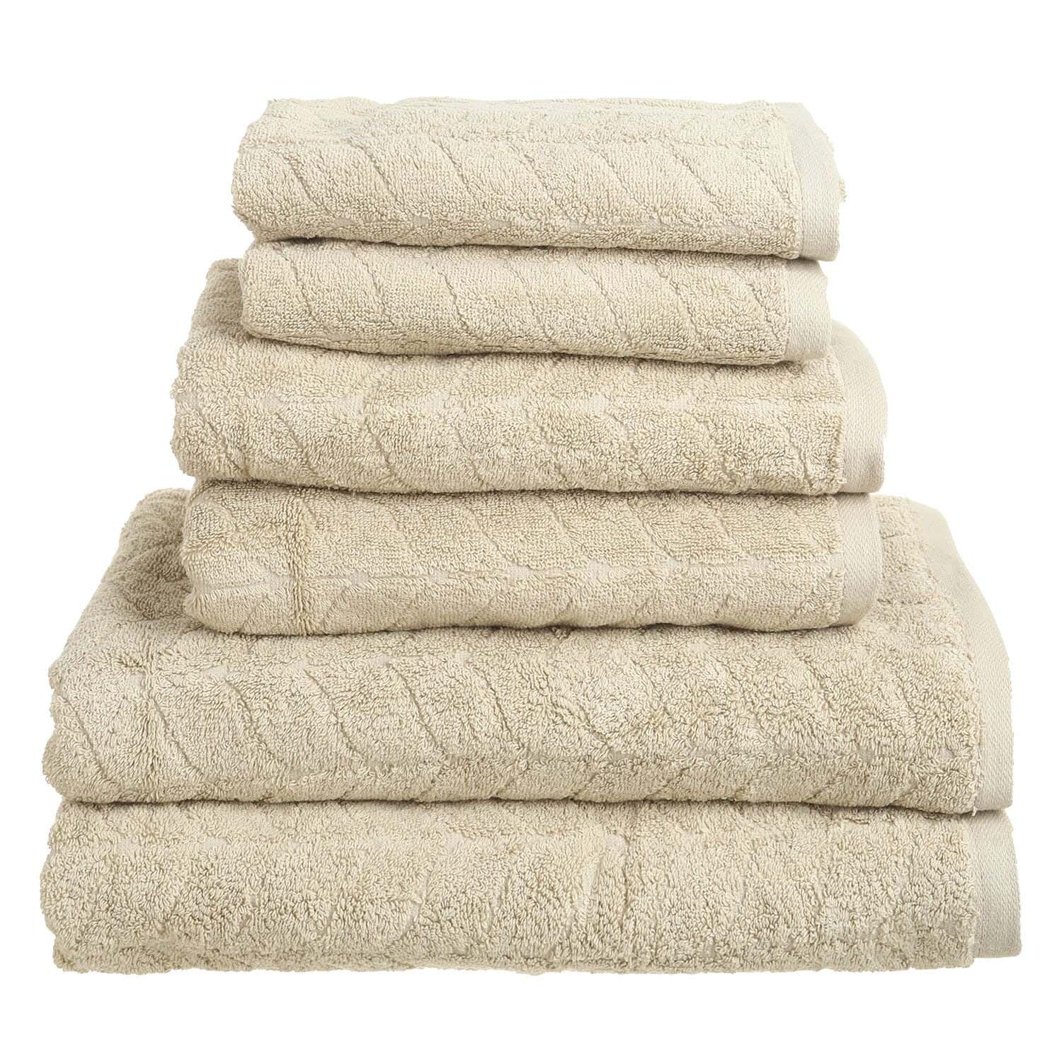 Mahalla Jacquard Cotton Towel and Bath Sheet Set, 6 Pieces - Beige