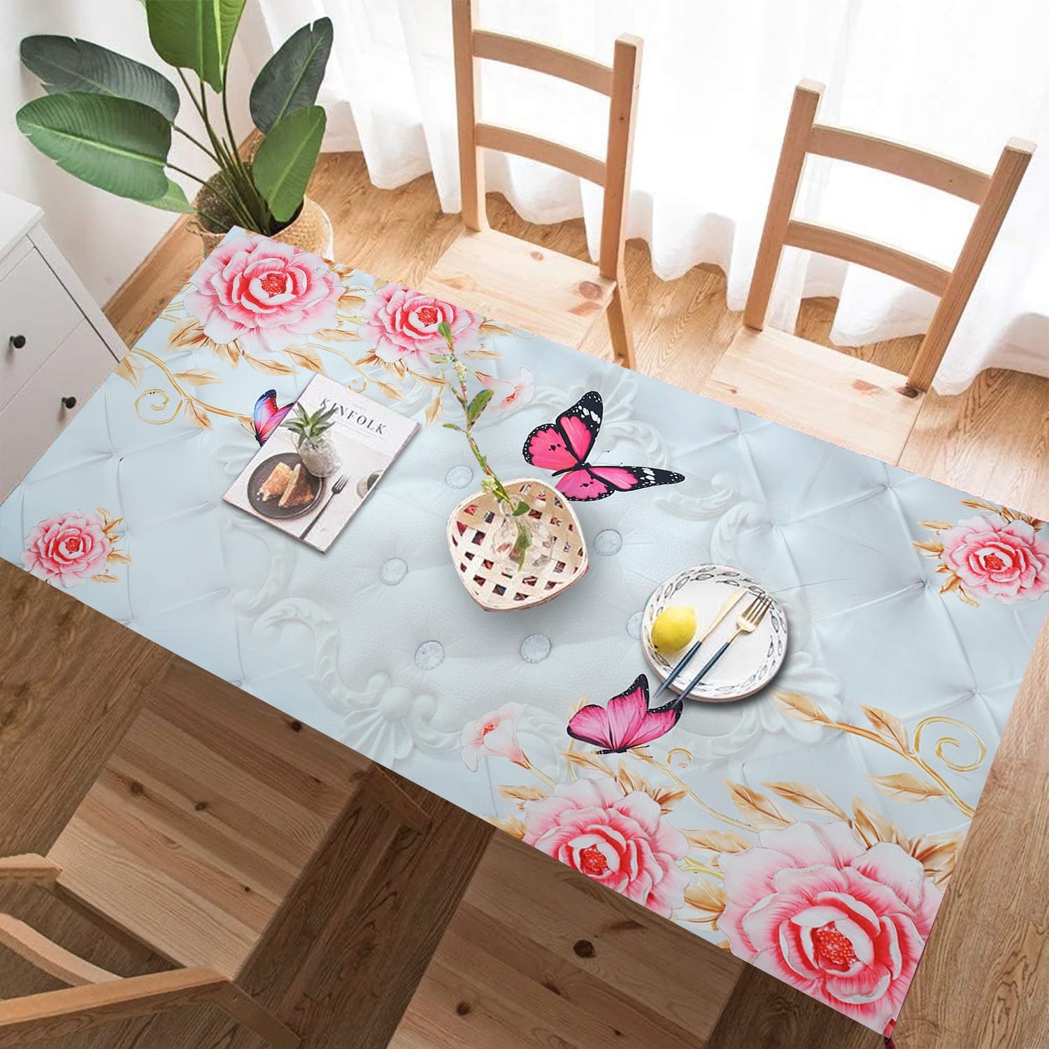 Velvet Tablecloth, 240×145 cm - Rose White